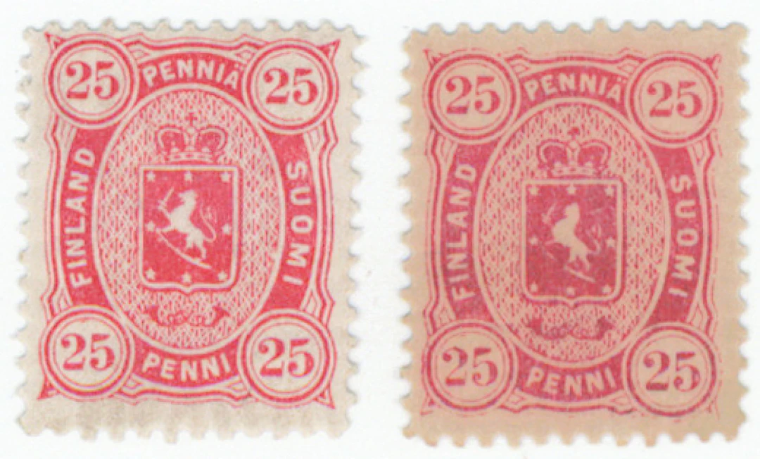 25 penni strong aniline-red, two very fine mint ** stamps, on one