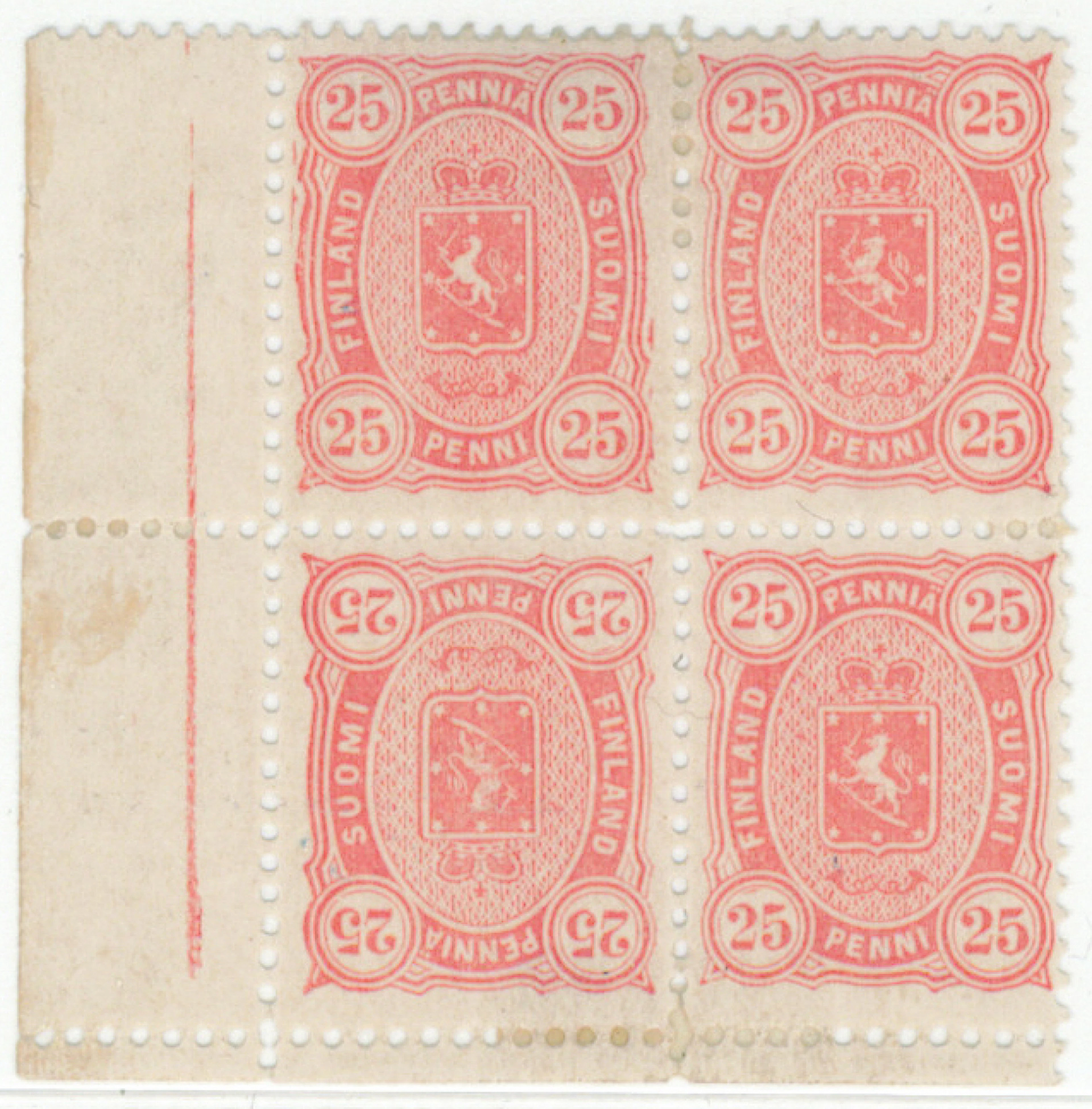25 penni light aniline-red, extremely rare mint * TÊTE-BÊCHE BLOCK