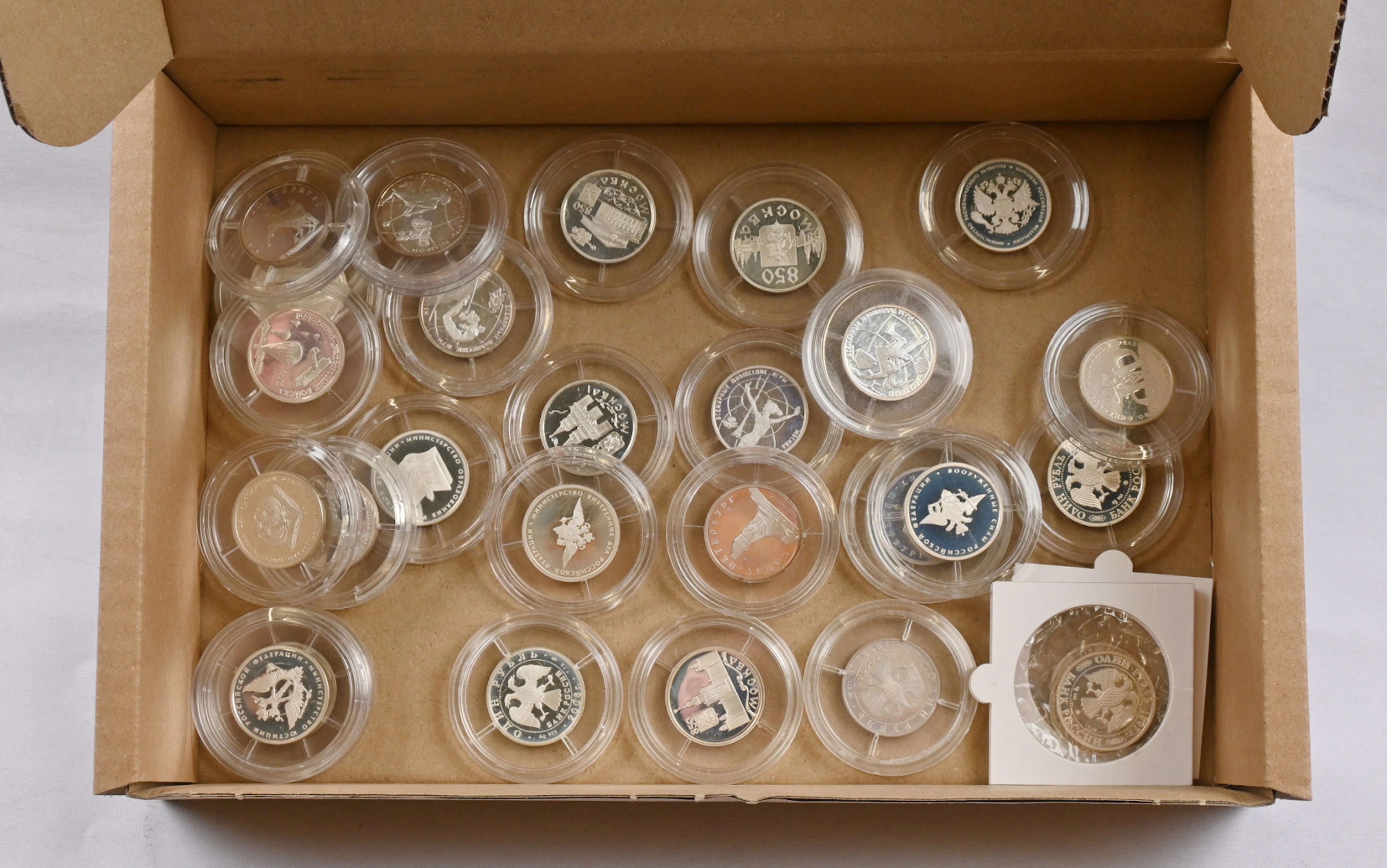 1997 - 2006 28 different 1 Rouble silver commemorative coins. Fine