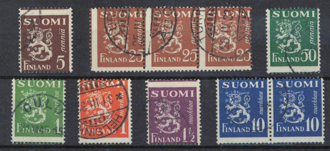 Small selection of shifted perforations, seven items, eg. 25 penni