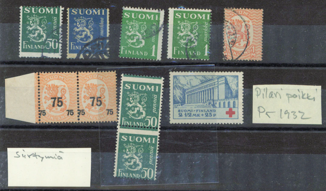Small selection of perforation shifts on stockcard and 1932 Red Cross