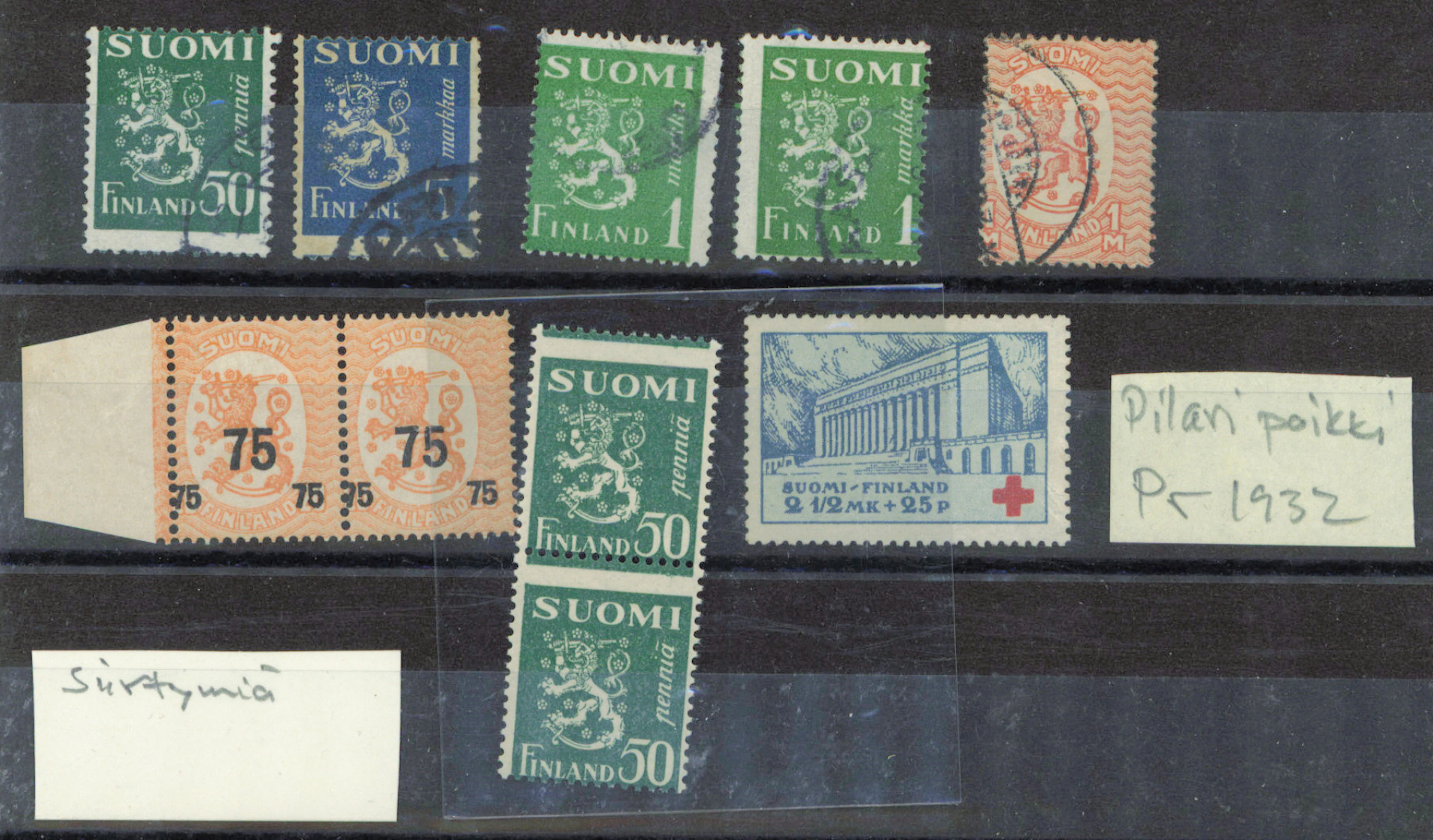 Small selection of perforation shifts on stockcard and 1932 Red Cross