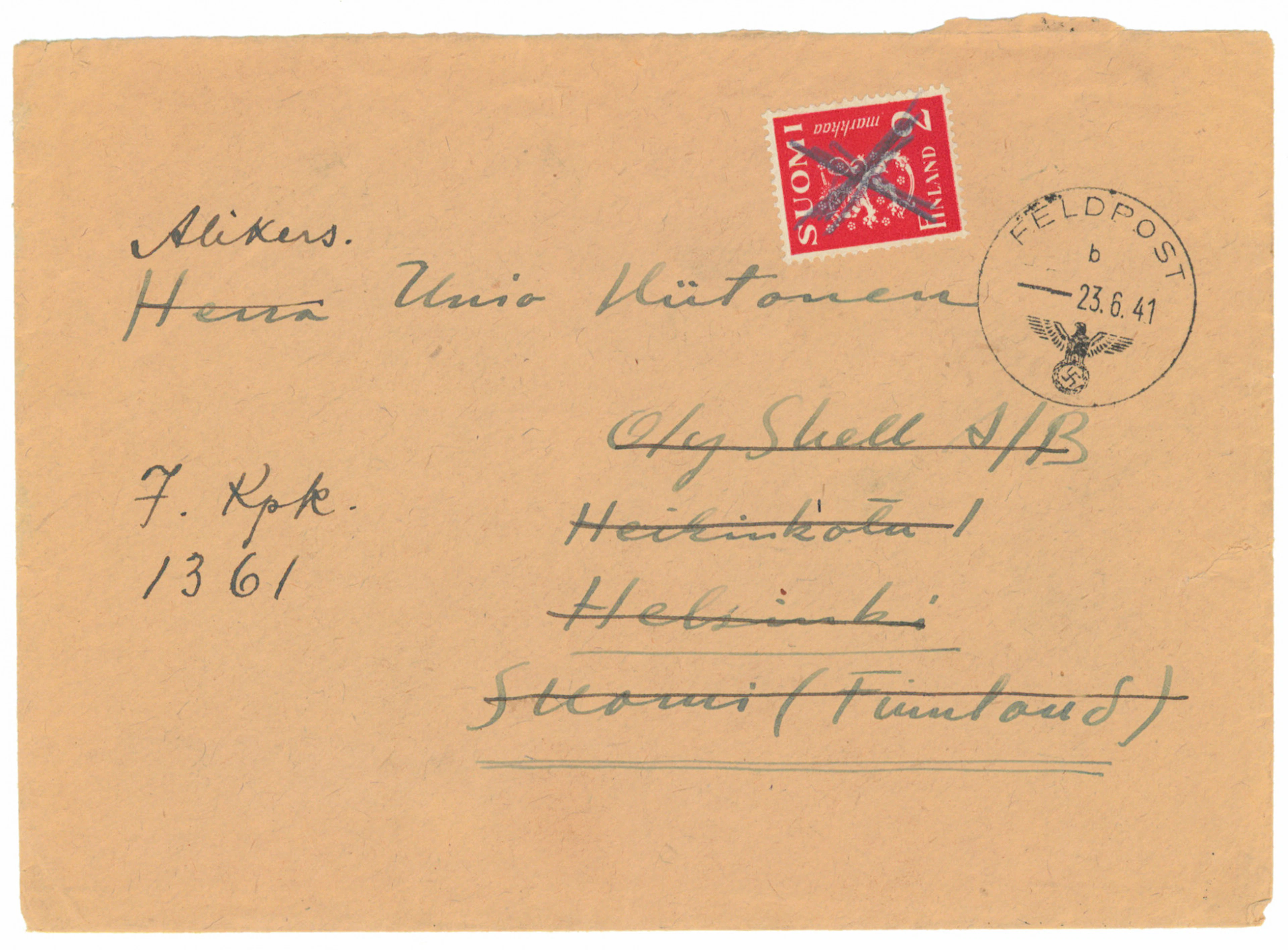 SS volunteer mail: letter from an officer in the Division to Finland