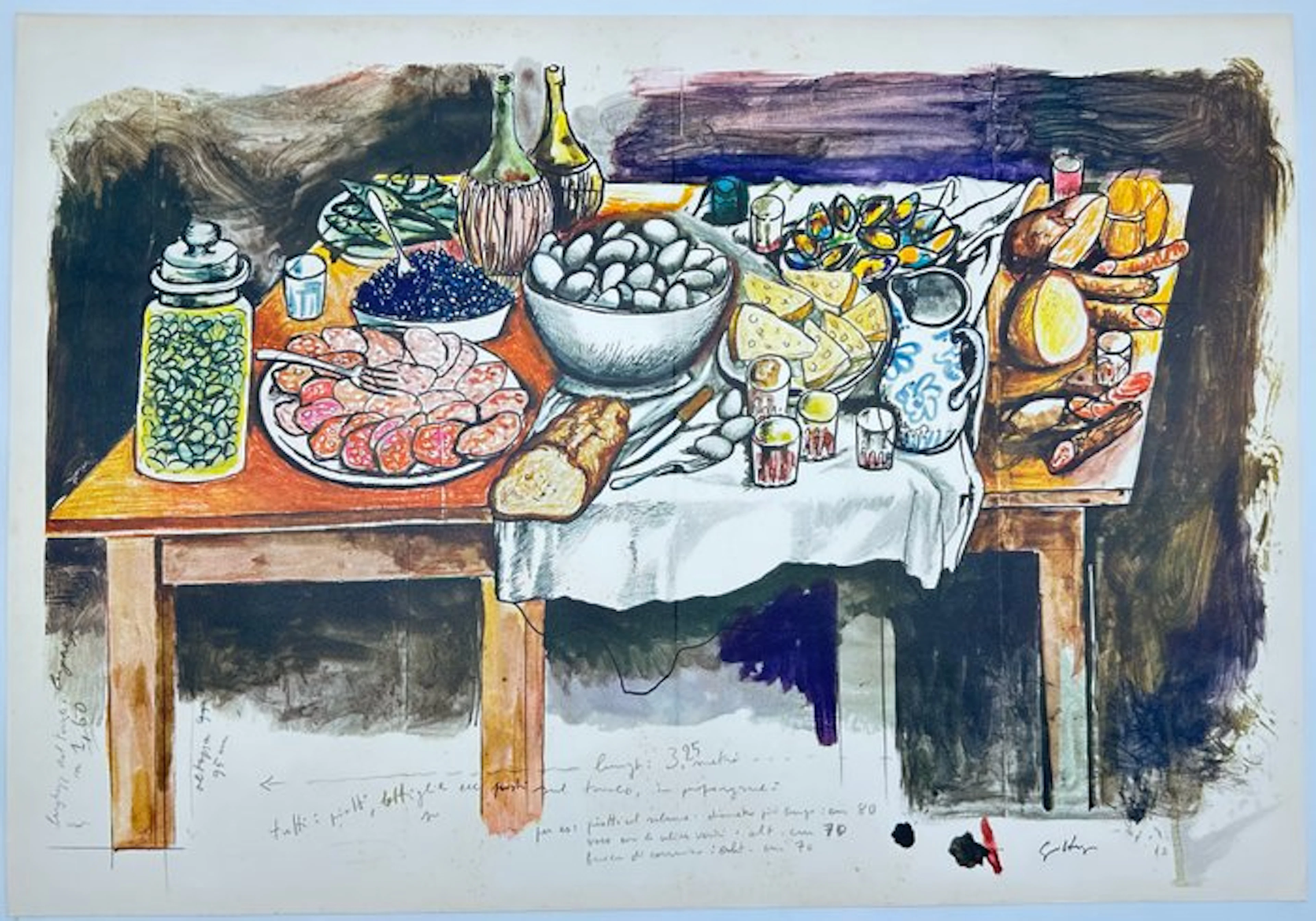 Renato Guttuso (1911-1987) – Table with Sausage and Beans – Silkscreen