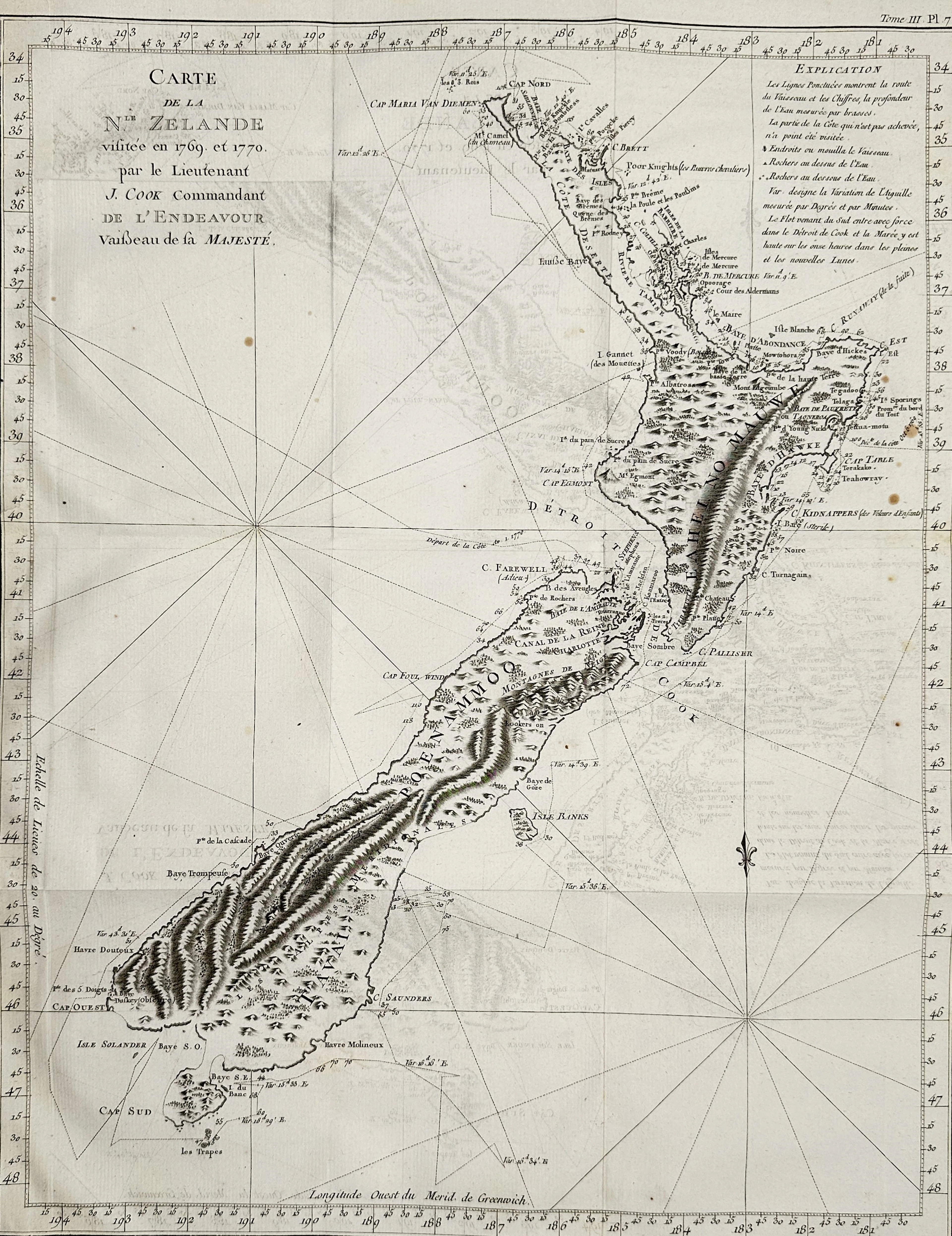James Cook (1728-1779) – Map of New Zealand – New Zealand – Engraving (1774)