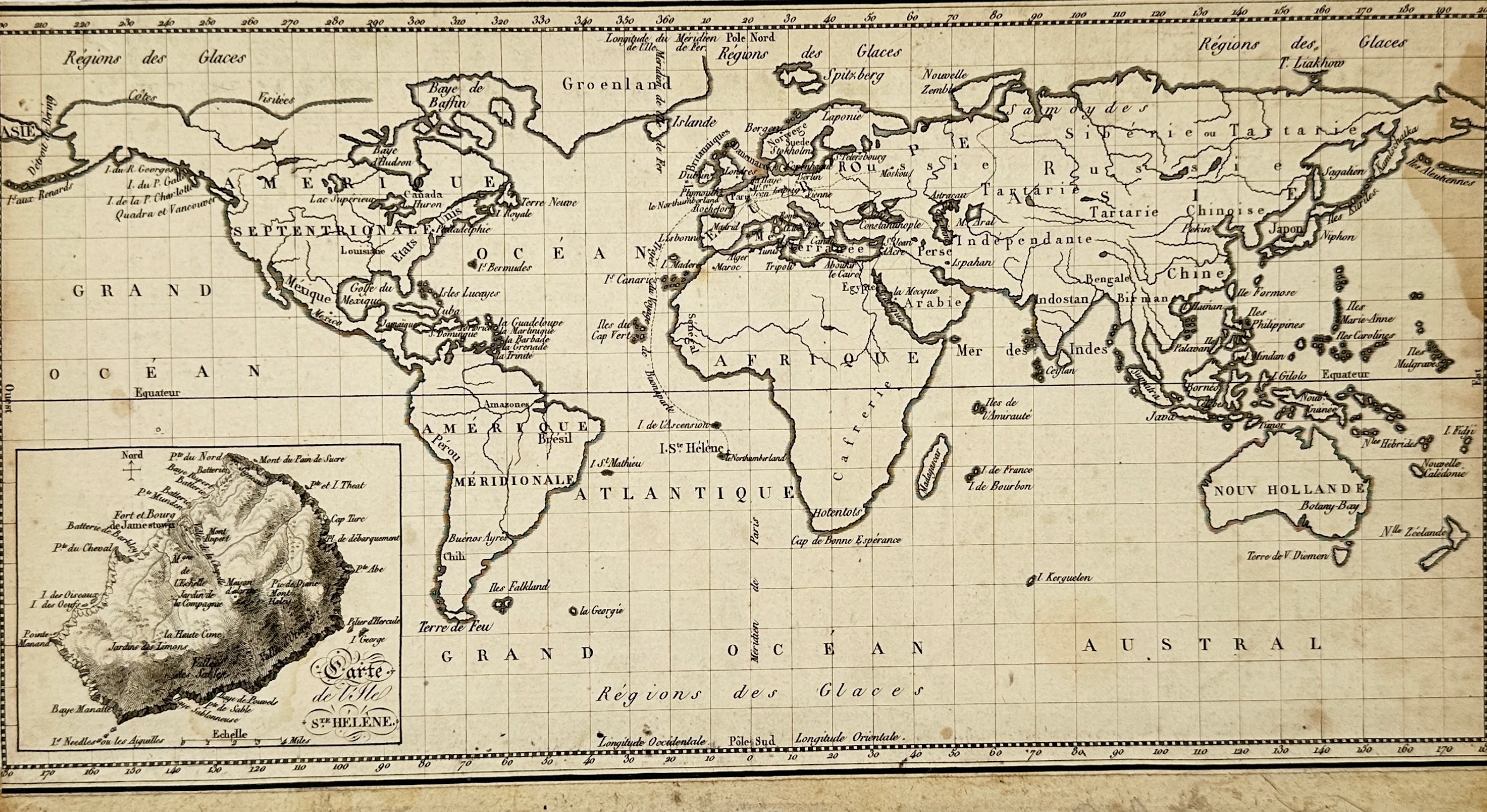 Bonne (fl. 18th century) – World Map (Carte du Monde) – Antique Engraving