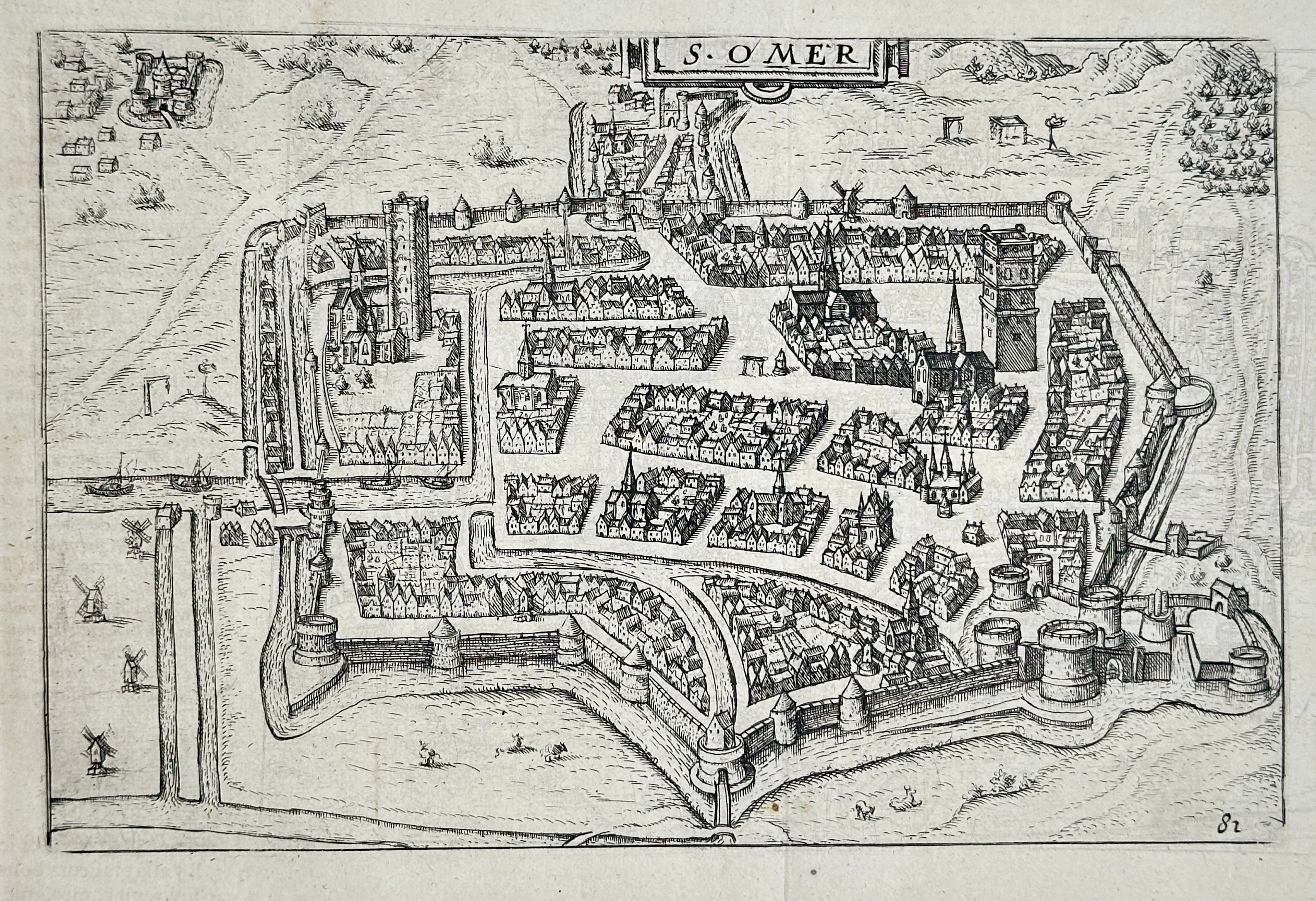 Lodovico Guicciardini (1521–1589) – Map of Saint-Omer, France – Engraving