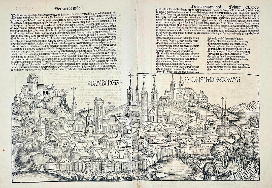 Hartmann Schedel (1440-1514) – Germany - View of Bamberg and Mons Honagorum