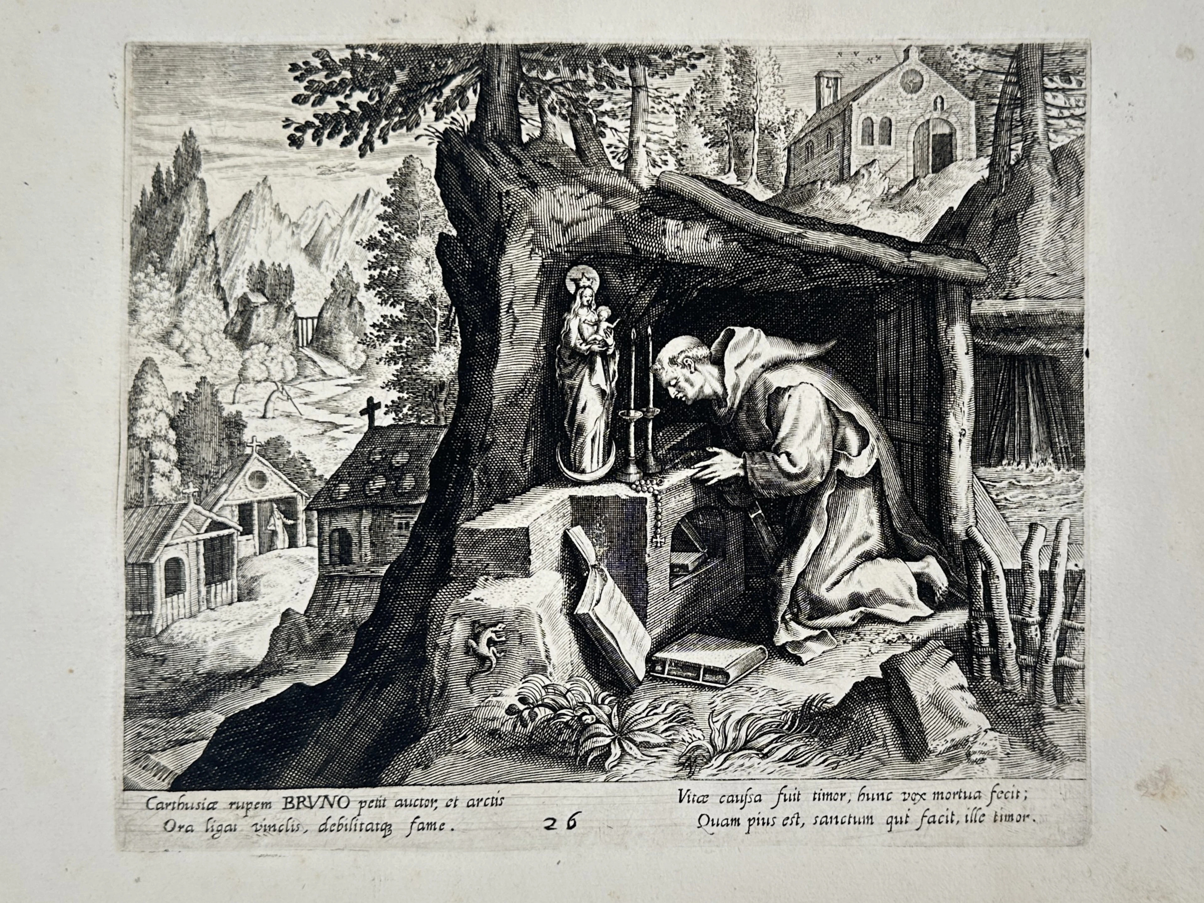 Johannes Sadeler I (1550–1600) – The Hermit Bruno in Prayer – Copperplate