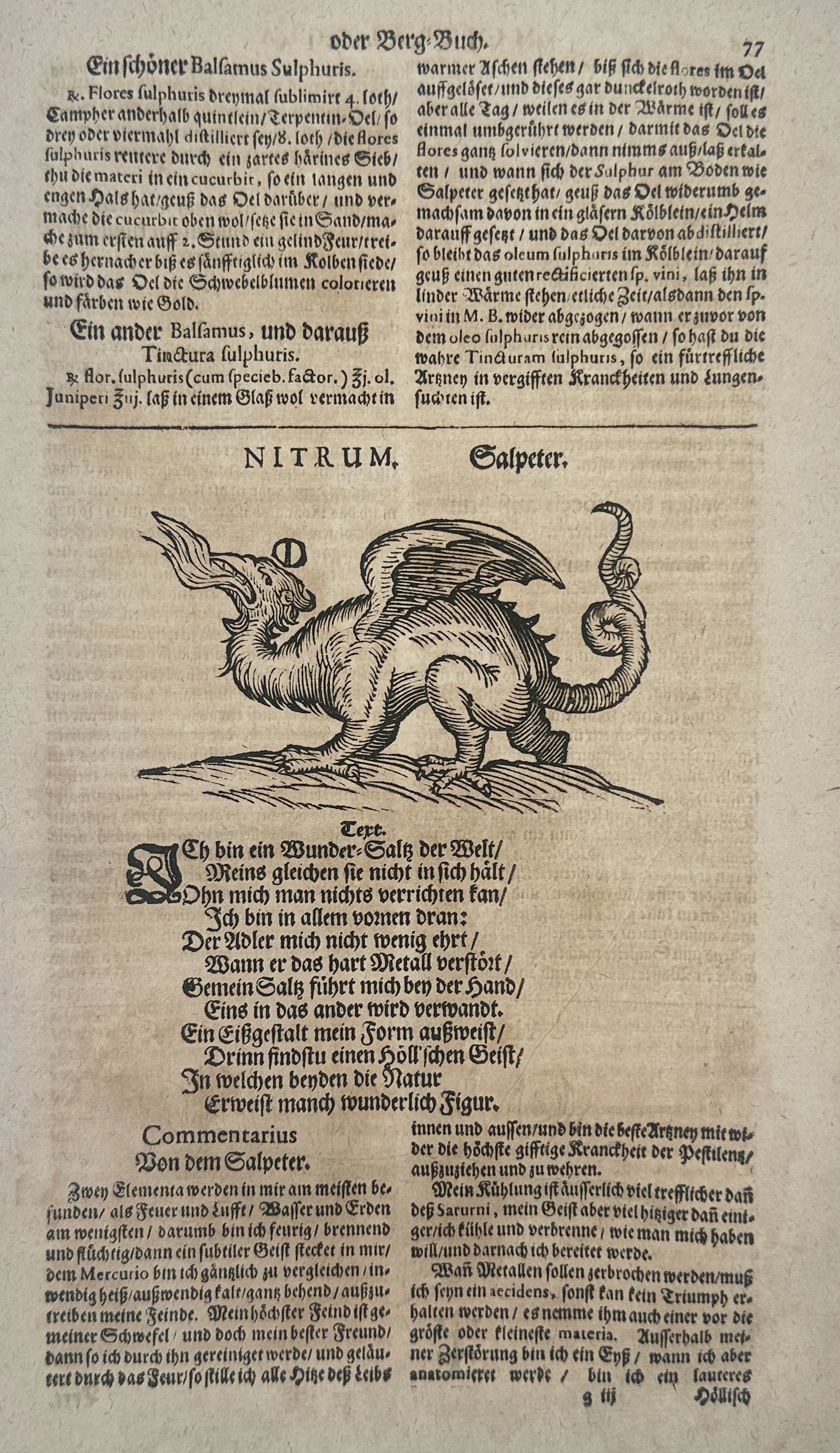 Ulisse Aldrovandi (1522-1605) – Nitrum or the Winged Dragon – engraving (1648)