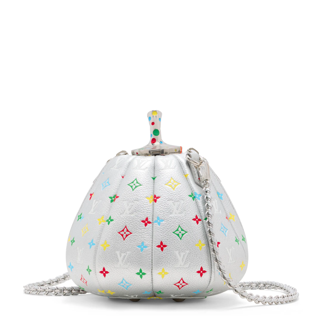 A RARE, LIMITED EDITION SILVER MONOGRAM PUMPKIN BAG WITH SILVER HARDWARE