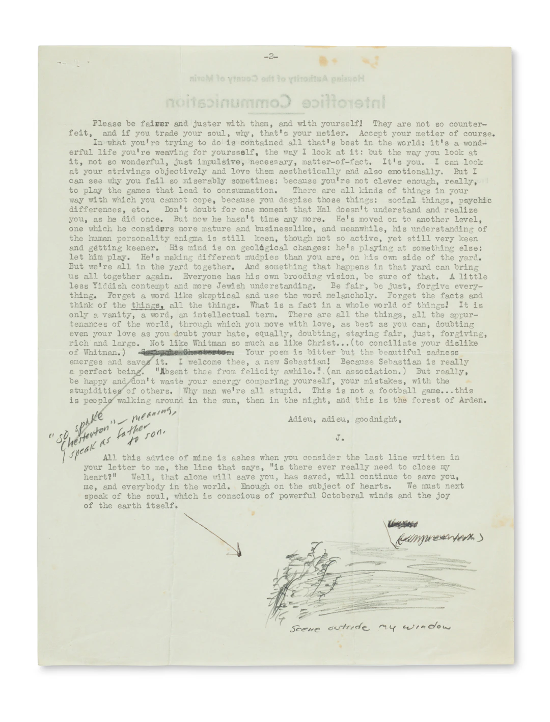 Typed Letter to Allen Ginsberg with Small Drawing