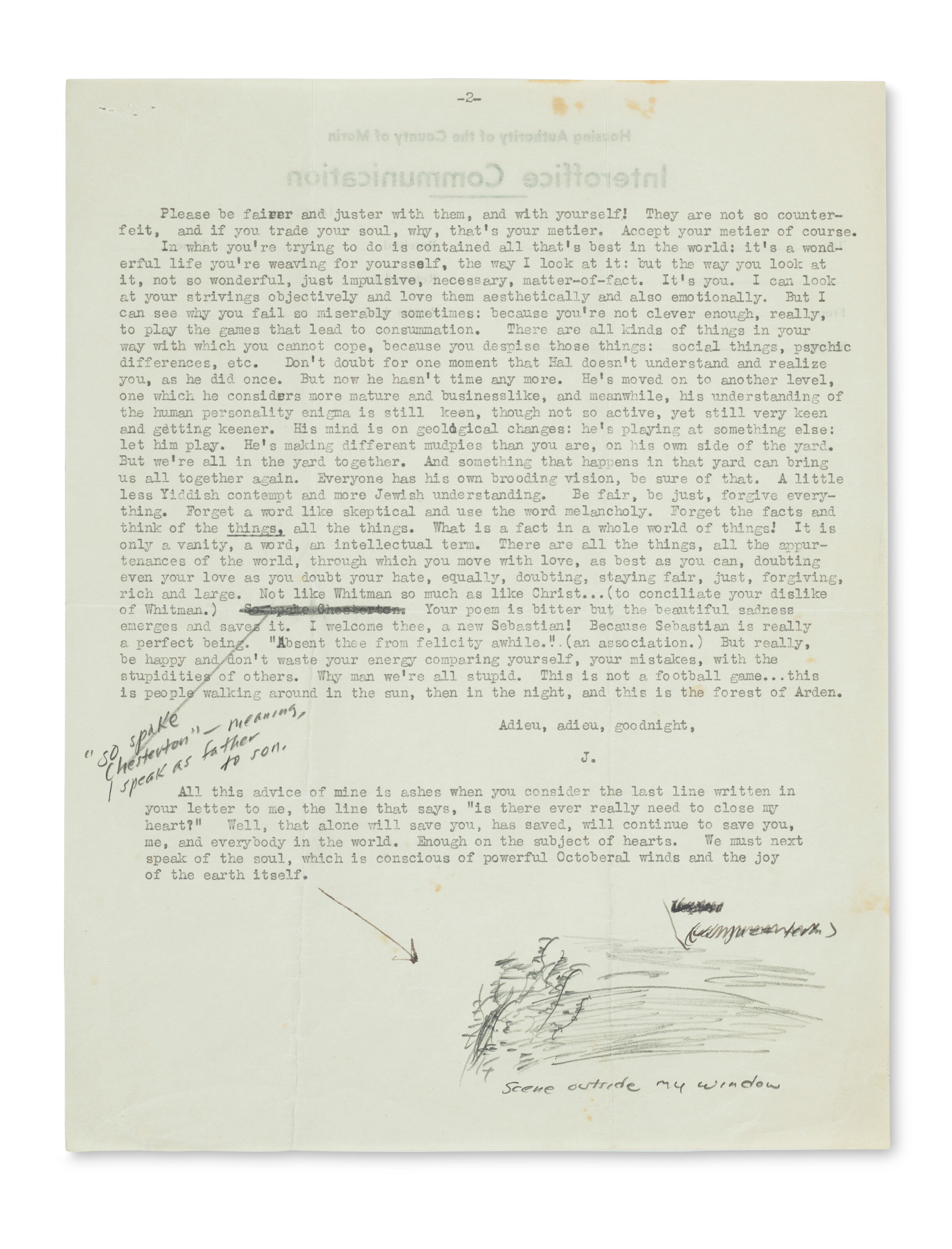 Typed Letter to Allen Ginsberg with Small Drawing