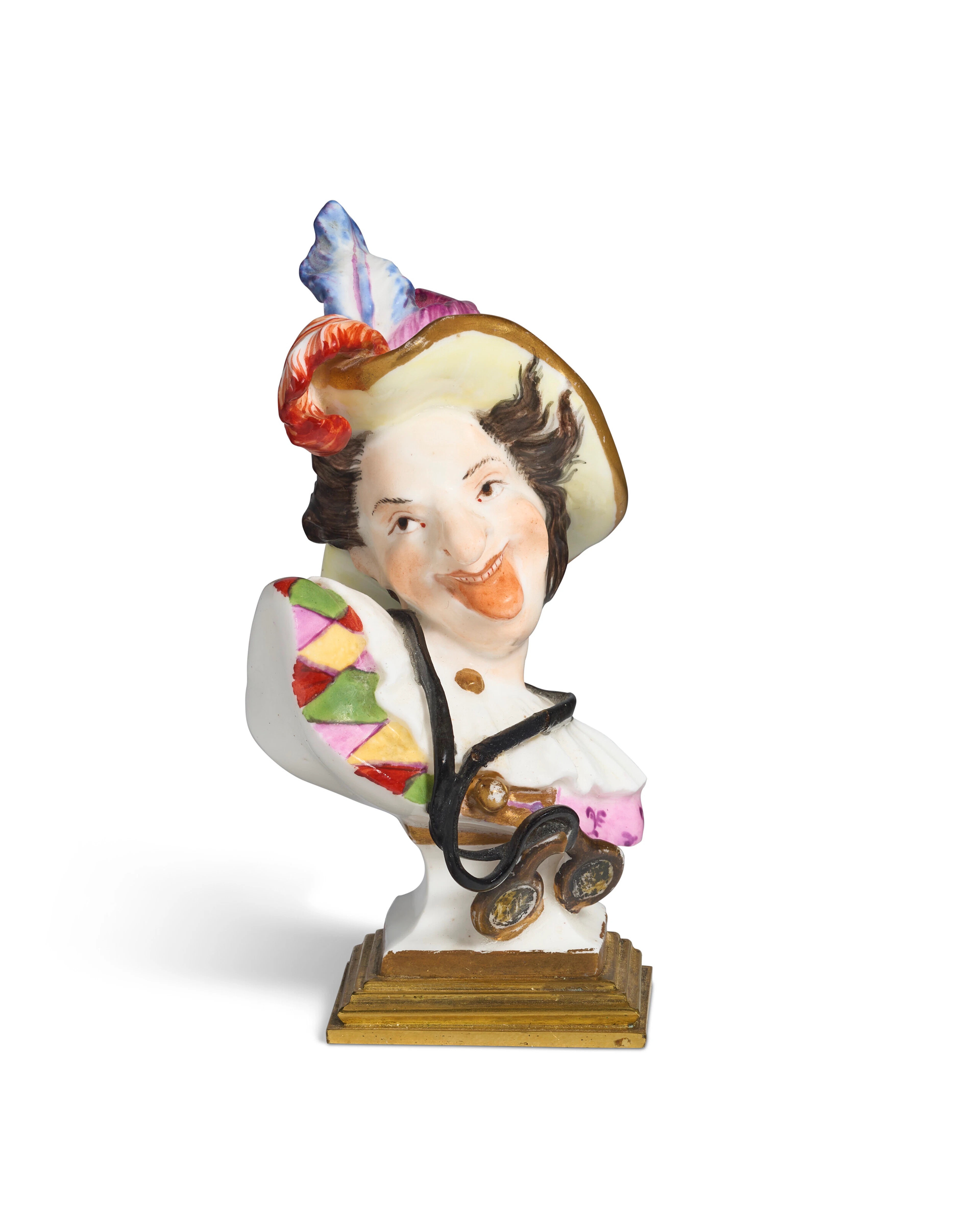 An Ormolu-Mounted Meissen Porcelain Bust of Harlequin