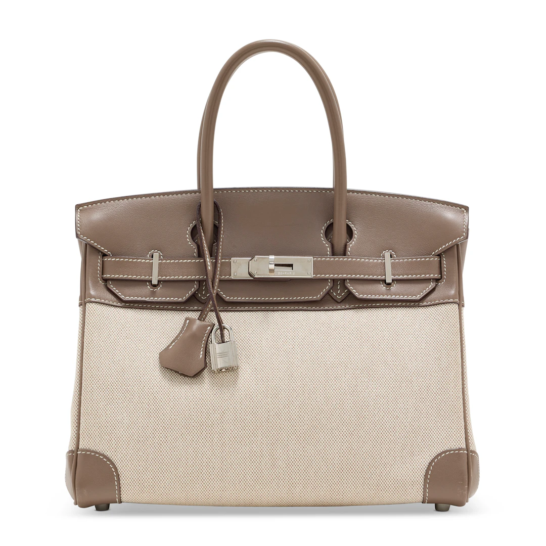 An Étoupe Swift Leather & Toile H Birkin 30 with Palladium Hardware