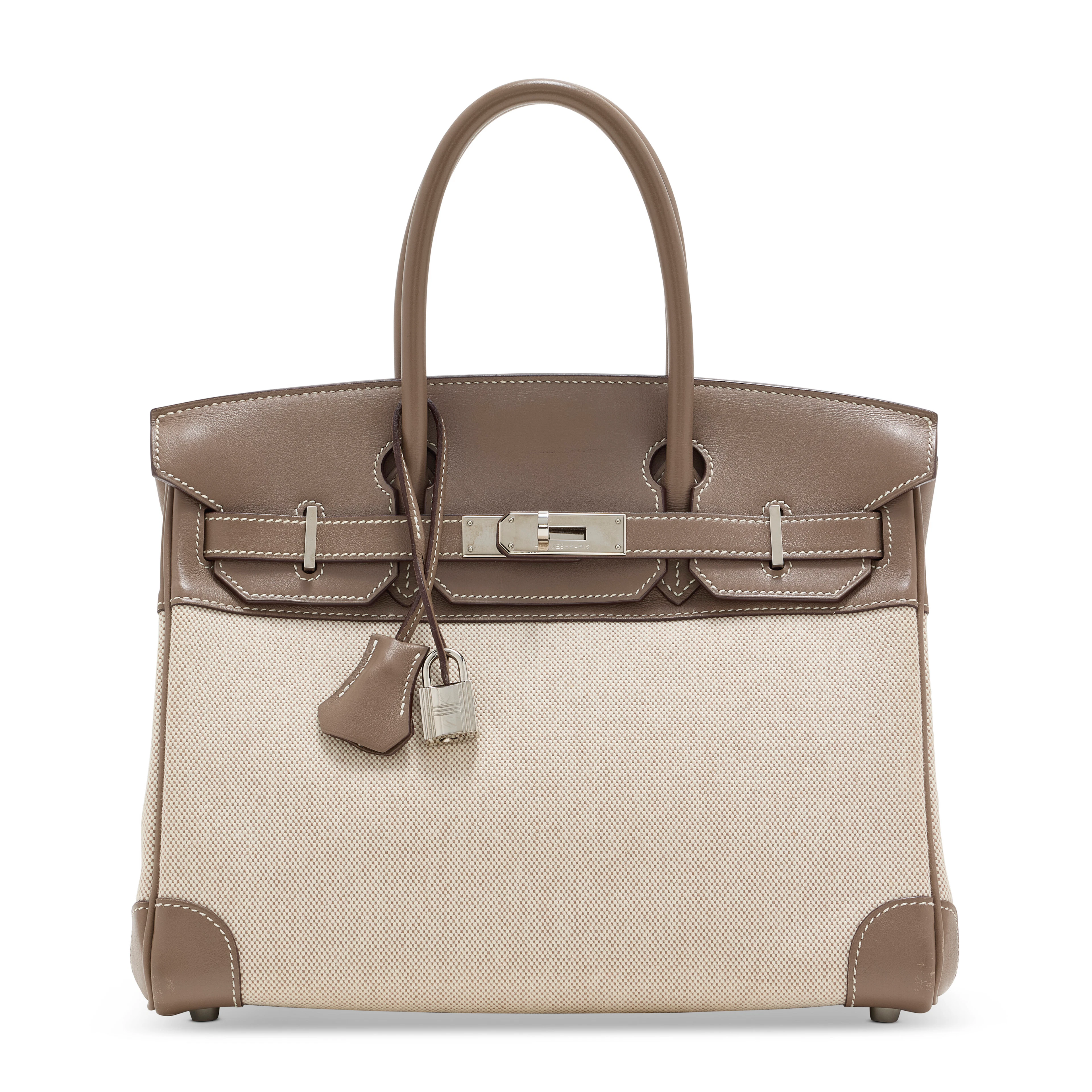 An Étoupe Swift Leather & Toile H Birkin 30 with Palladium Hardware