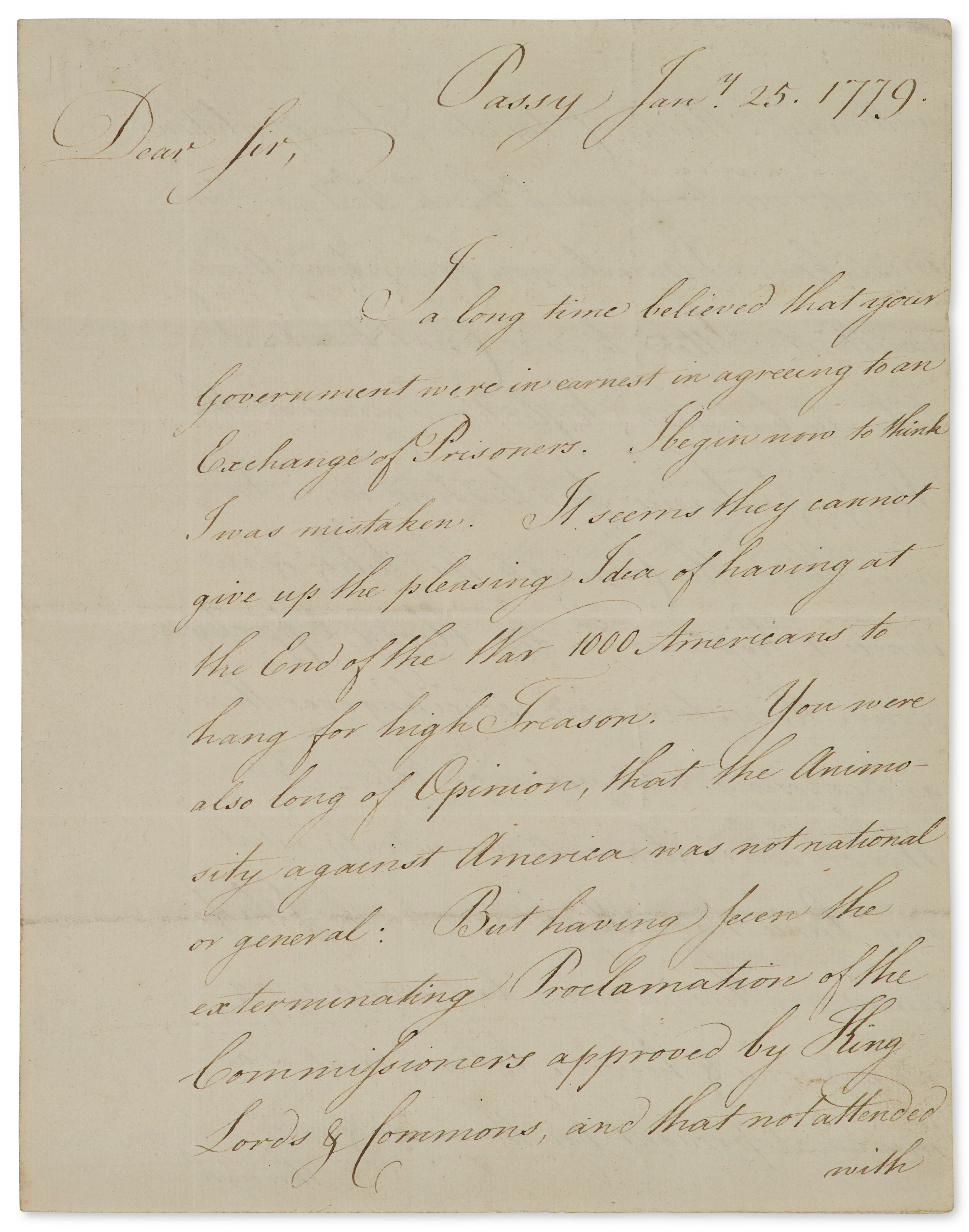 BENJAMIN FRANKLIN (1706-1790) Letter signed to David Hartley, Passy