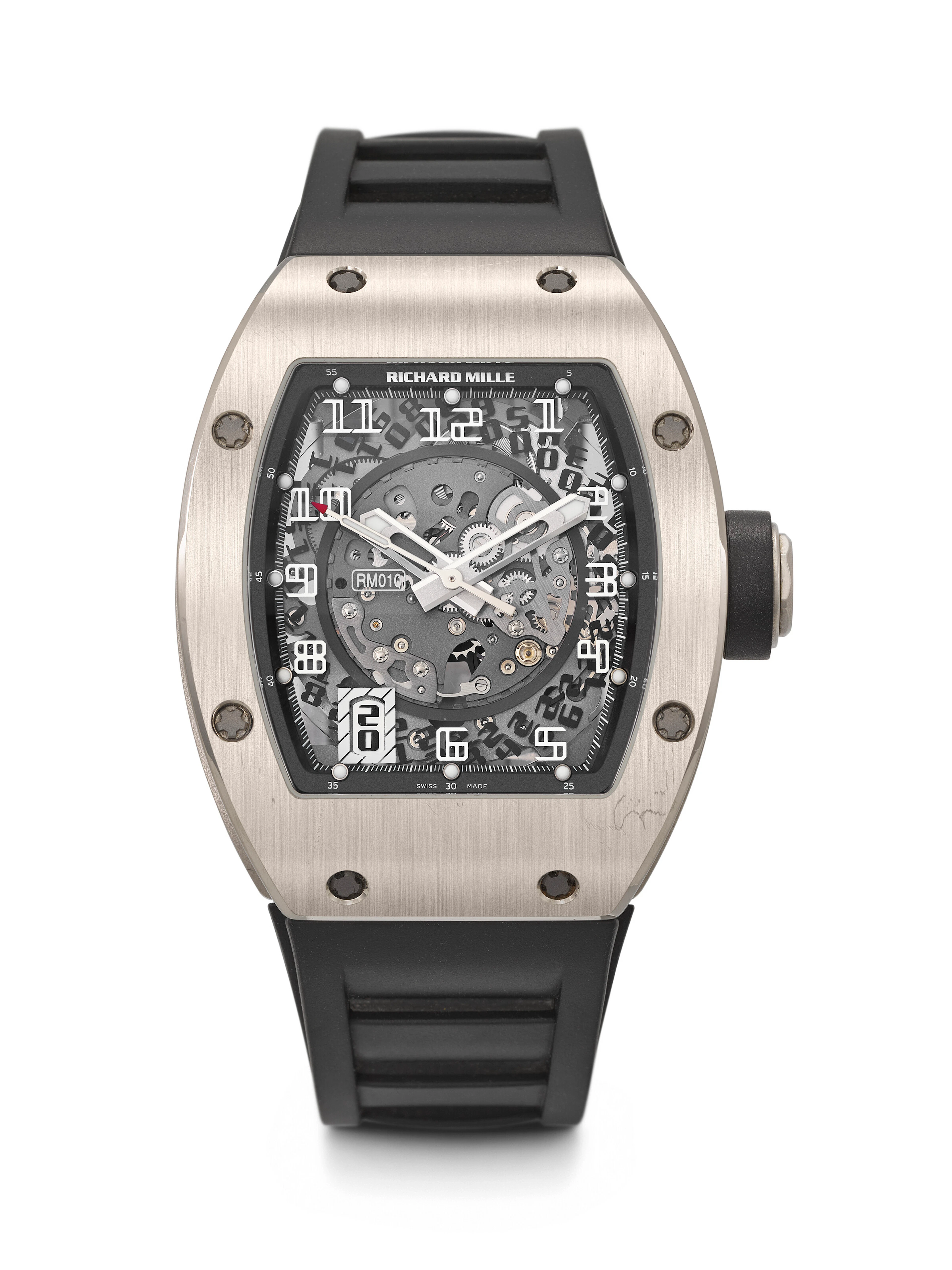 Richard Mille. A Rare and Attractive 18K White Gold Tonneau-Shaped