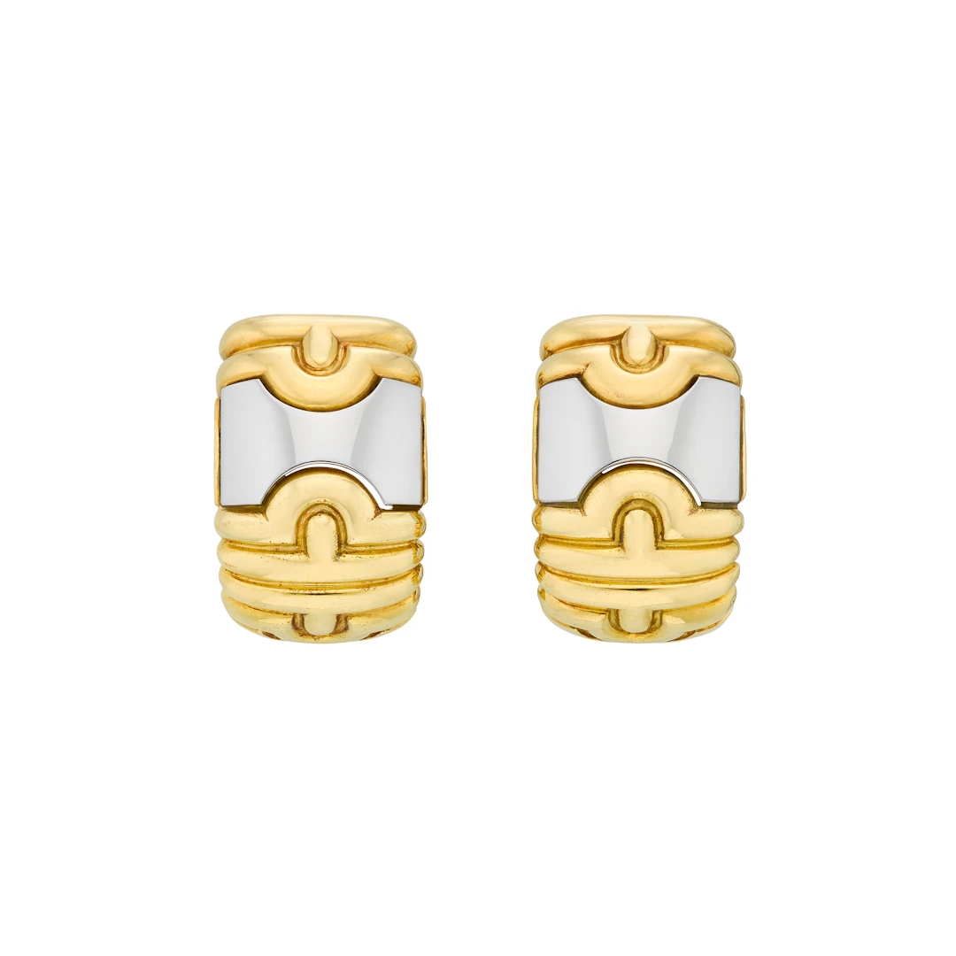 Bulgari Gold and Steel 'Parentesi' Hoop Earrings