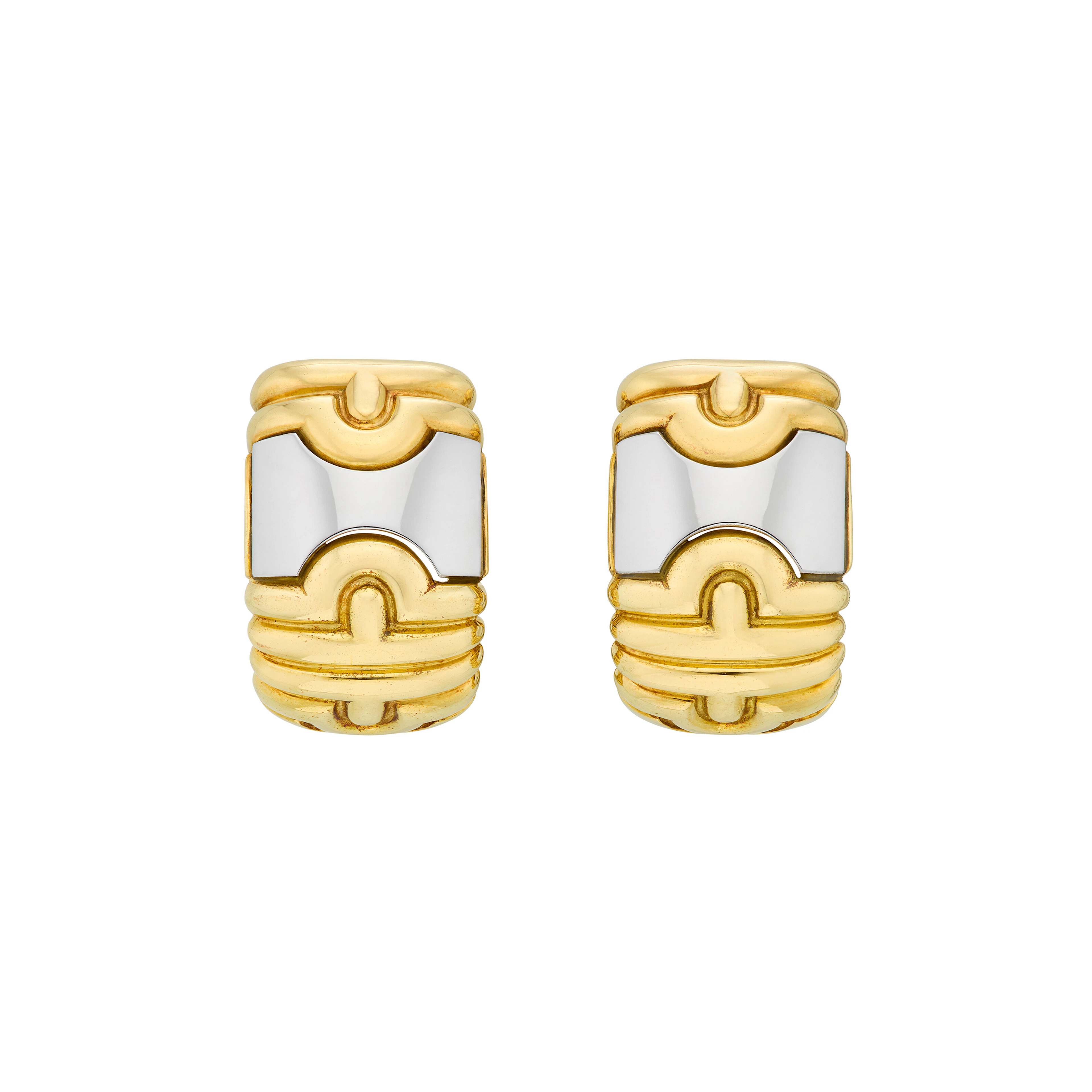 Bulgari Gold and Steel 'Parentesi' Hoop Earrings