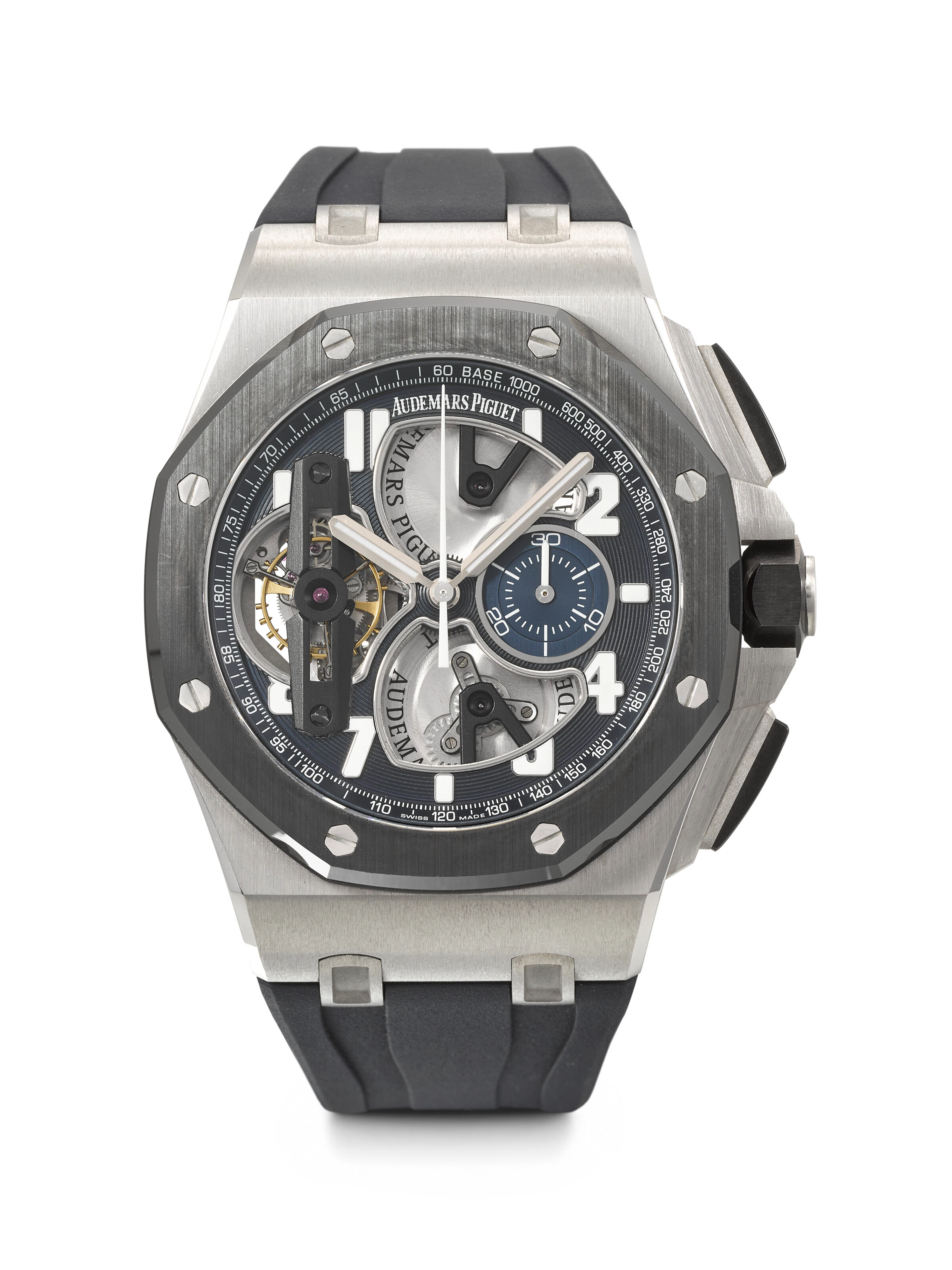 AUDEMARS PIGUET. A RARE, IMPRESSIVE AND HEAVY PLATINUM AND BLACK CERAMIC