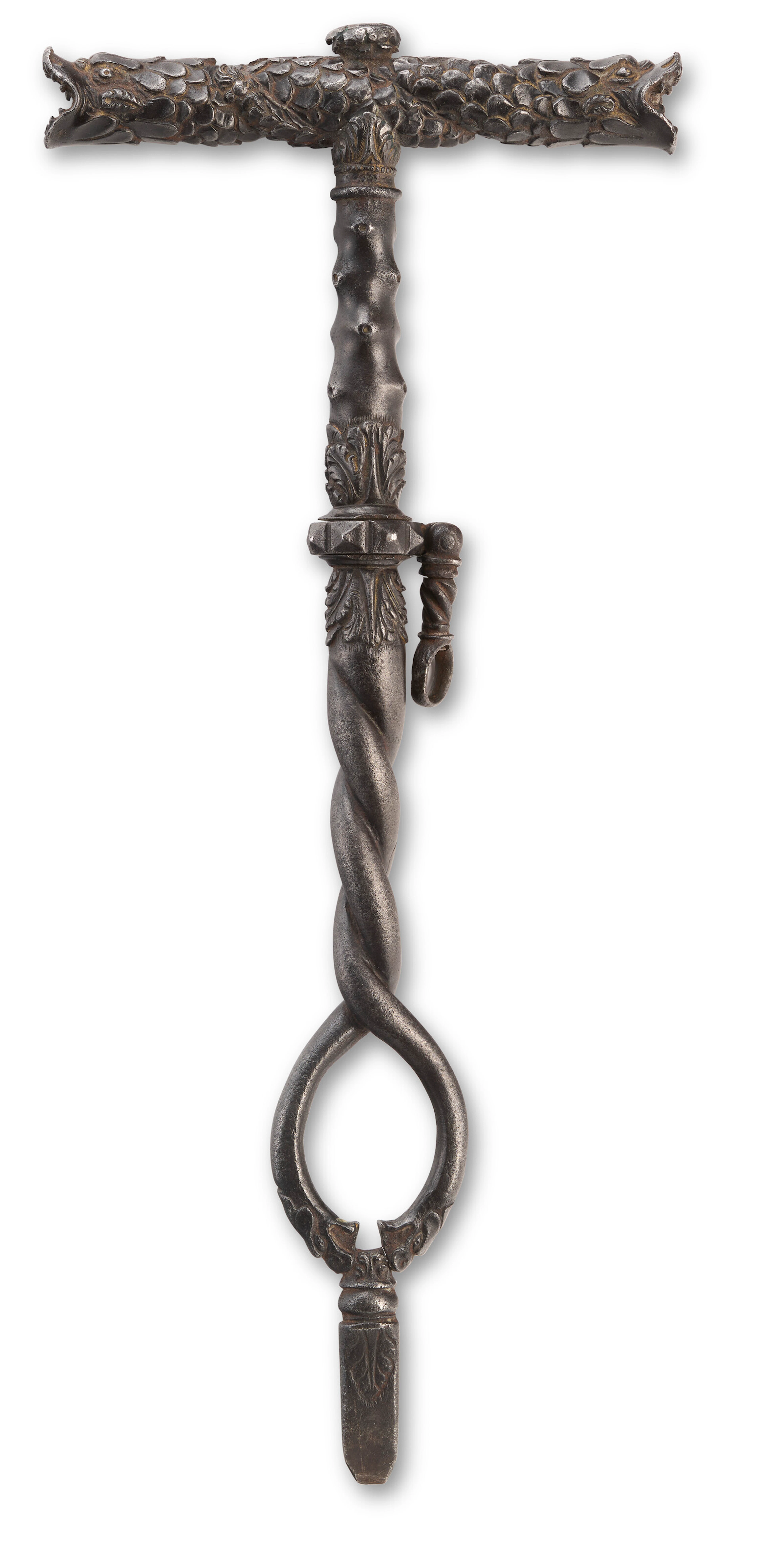 A FINE ITALIAN CHISELLED STEEL WHEEL-LOCK SPANNER AND TURNSCREW