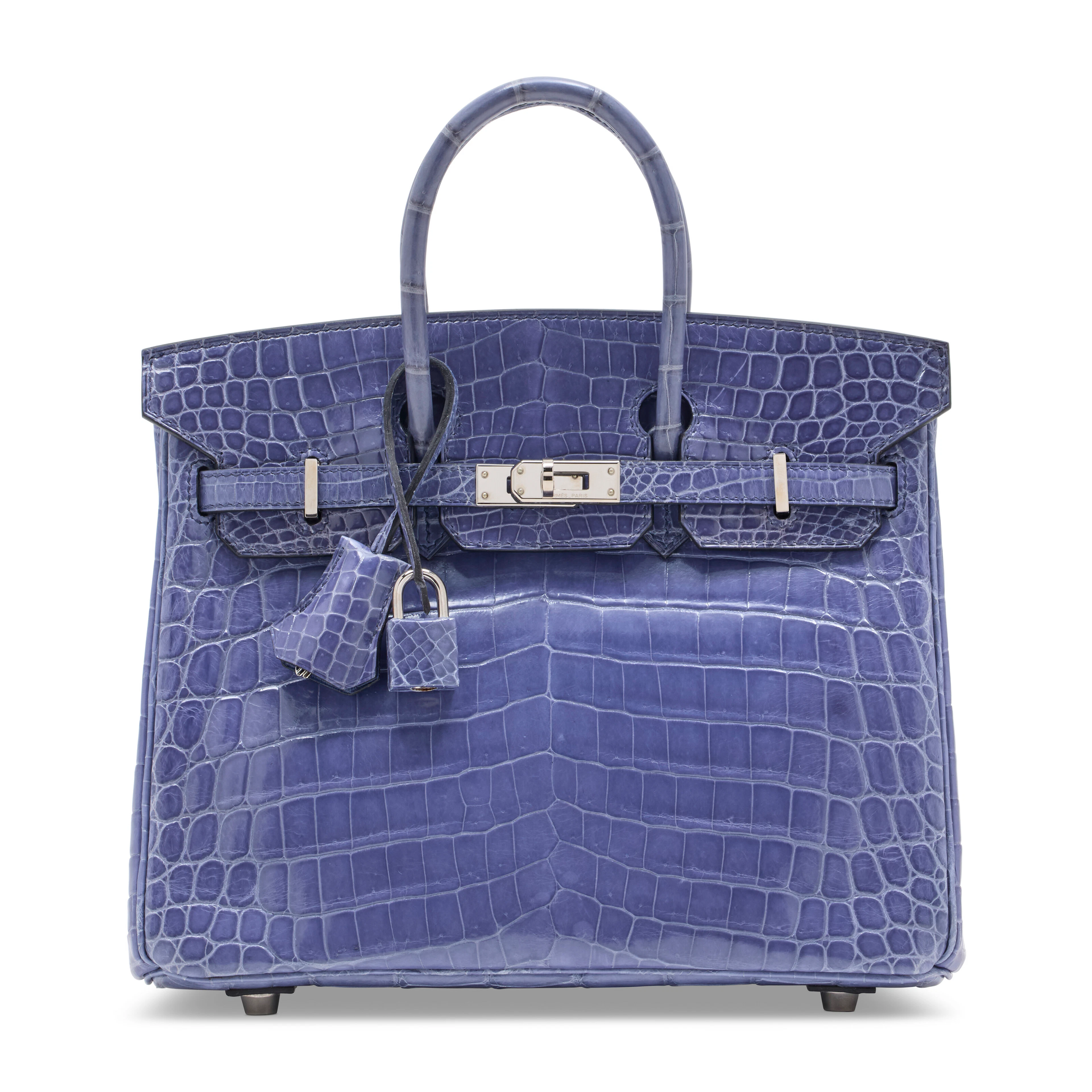 A SHINY BLEU BRIGHTON NILOTICUS CROCODILE BIRKIN 25 WITH PALLADIUM HARDWARE