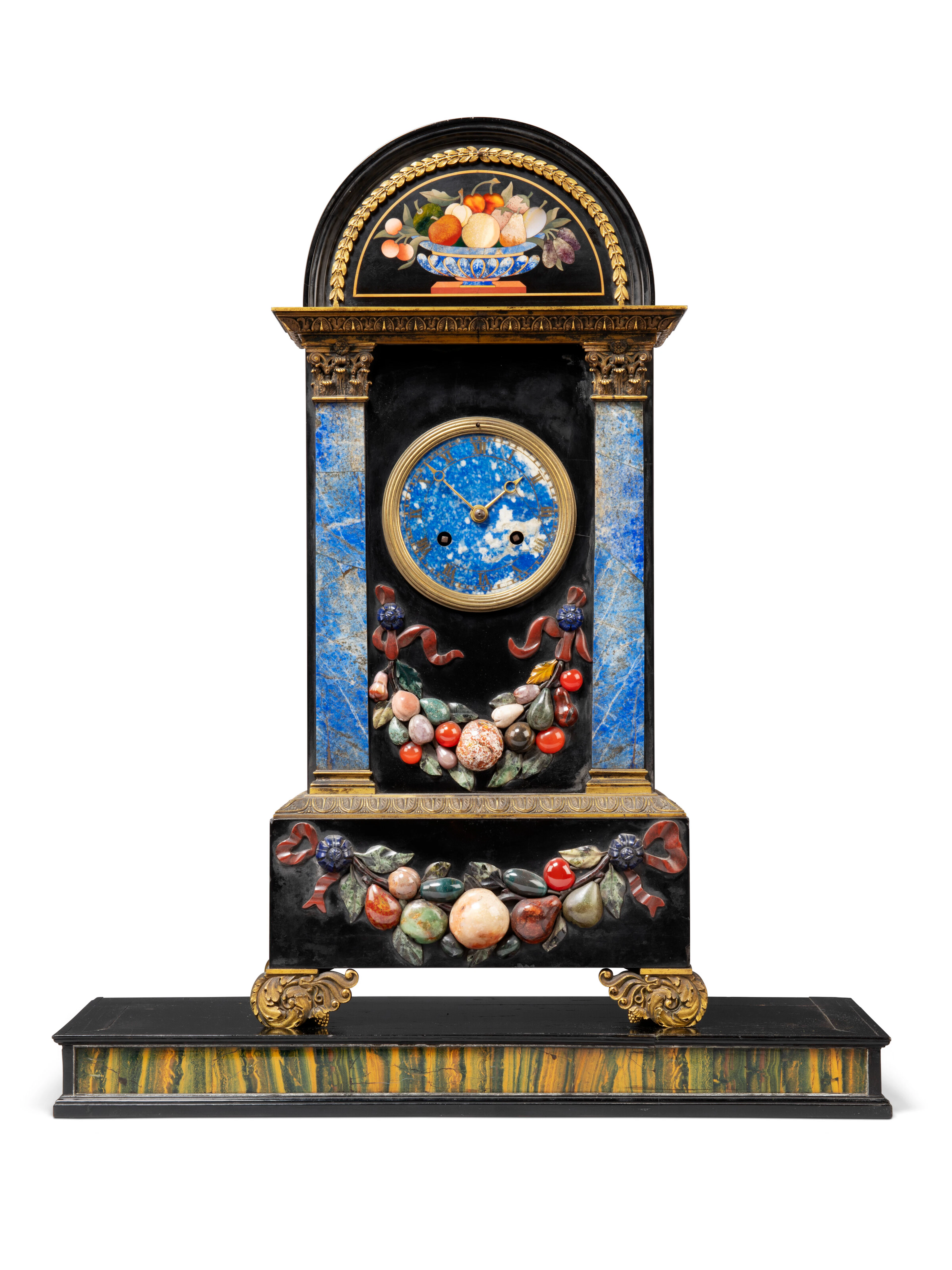 A Restauration Ormolu-Mounted Pietra Dura Mantel Clock