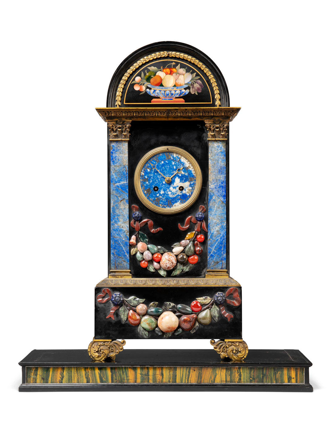 A Restauration Ormolu-Mounted Pietra Dura Mantel Clock