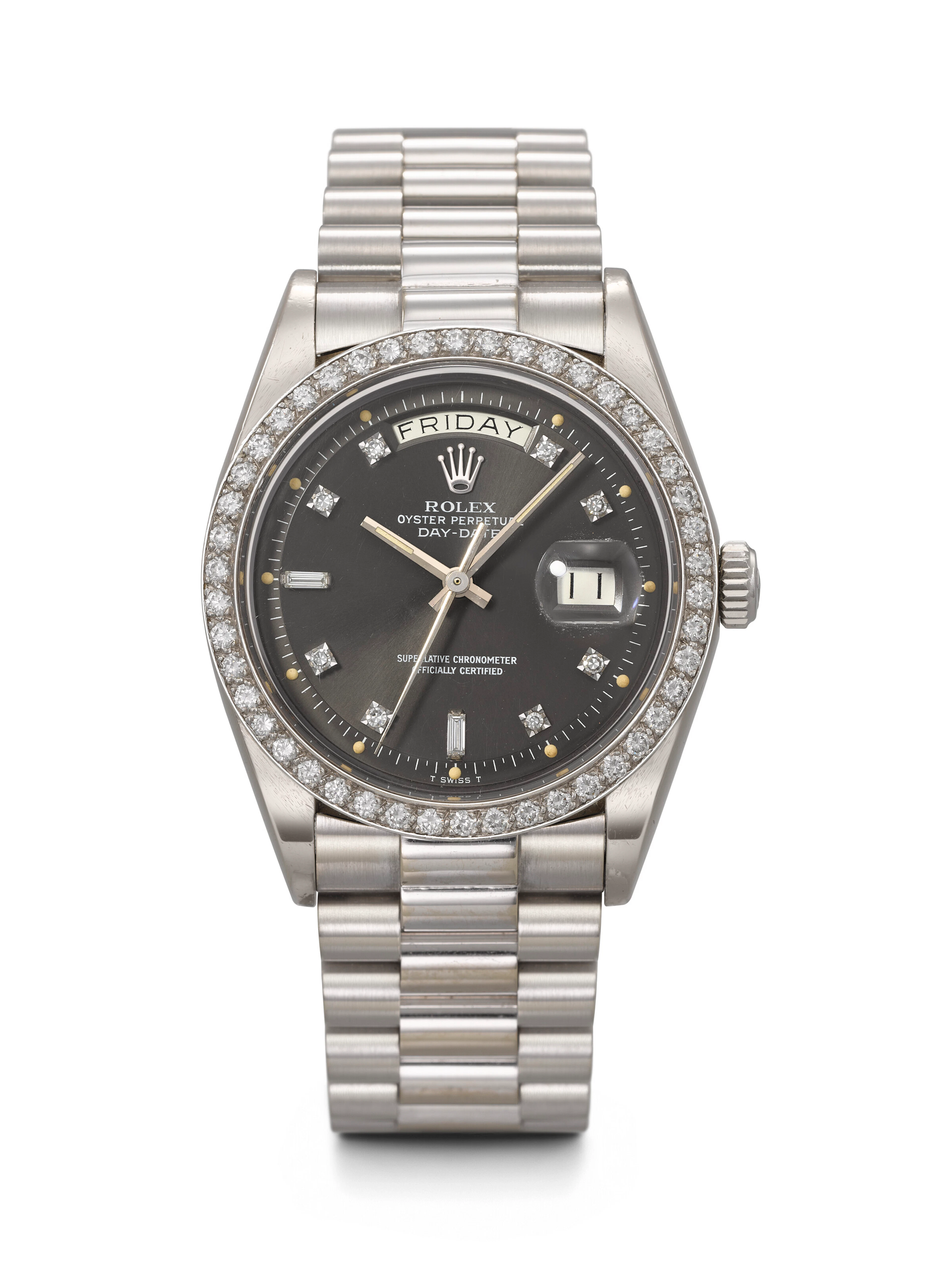 Rolex. A Rare and Attractive 18K White Gold and Diamond-Set Automatic