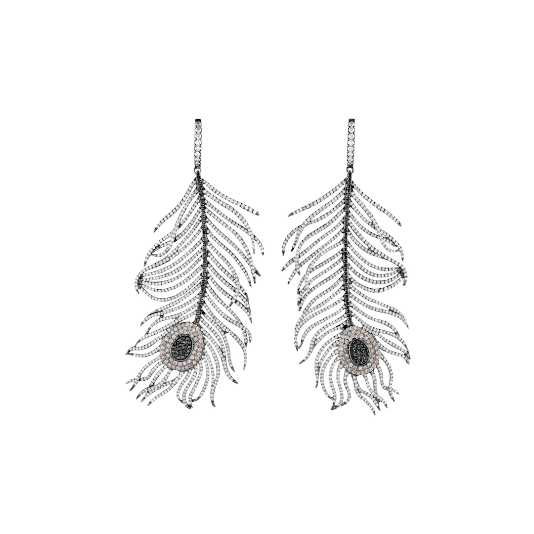 Nikos Koulis Pair of Diamond and Coloured Diamond Feather Earrings