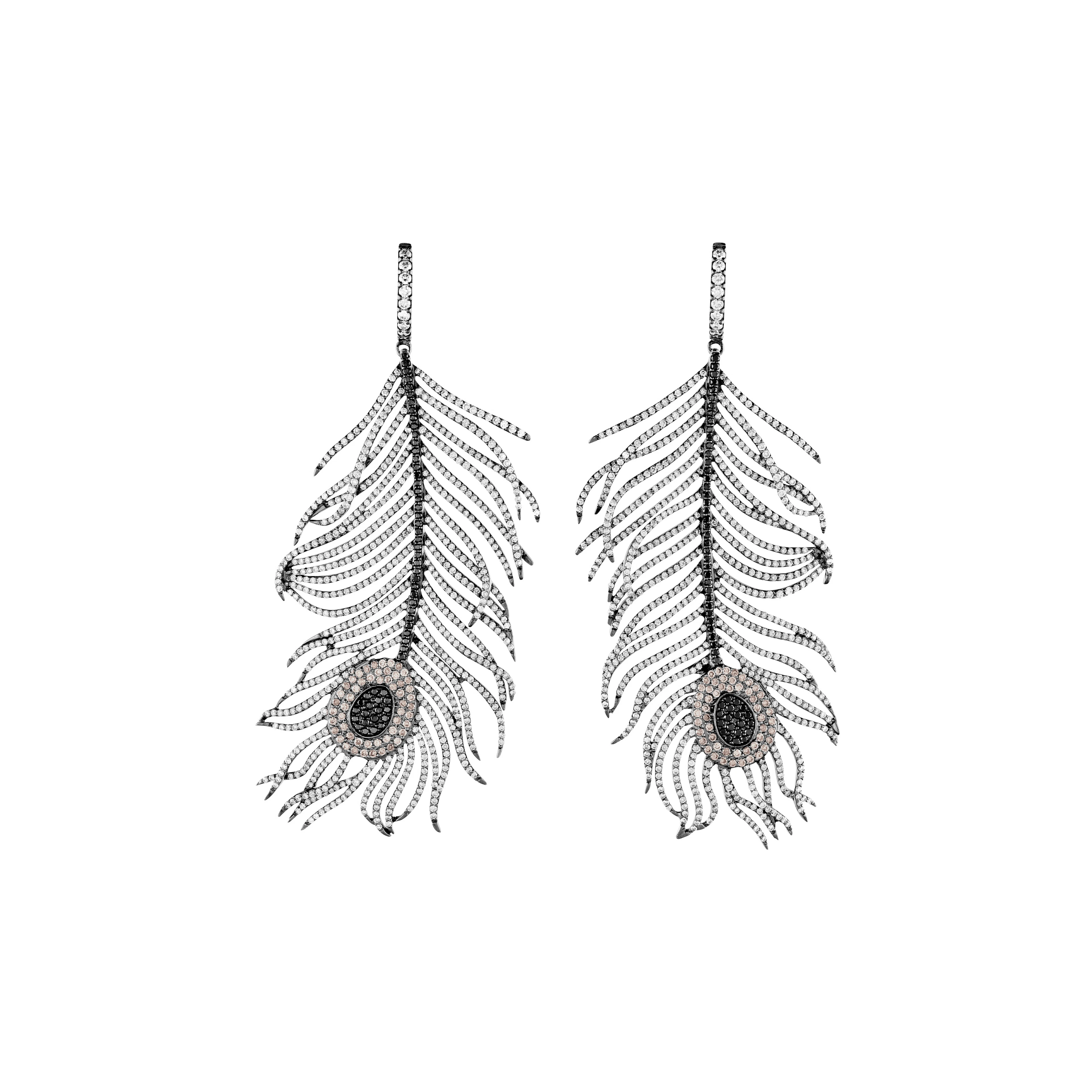 Nikos Koulis Pair of Diamond and Coloured Diamond Feather Earrings