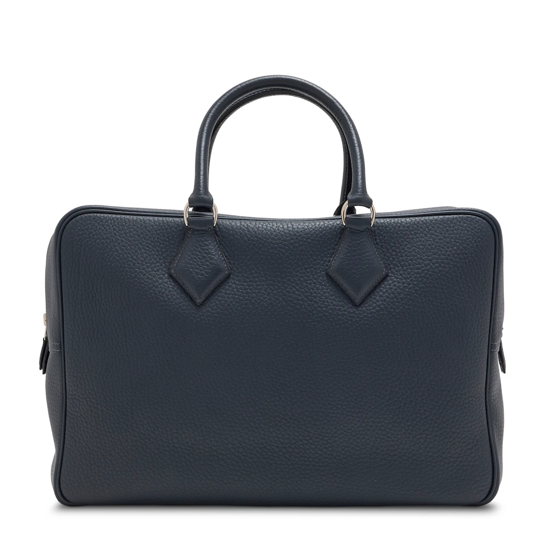 A Bleu Marine Clémence Leather Plume Fourre-Tout 40 with Palladium Hardware