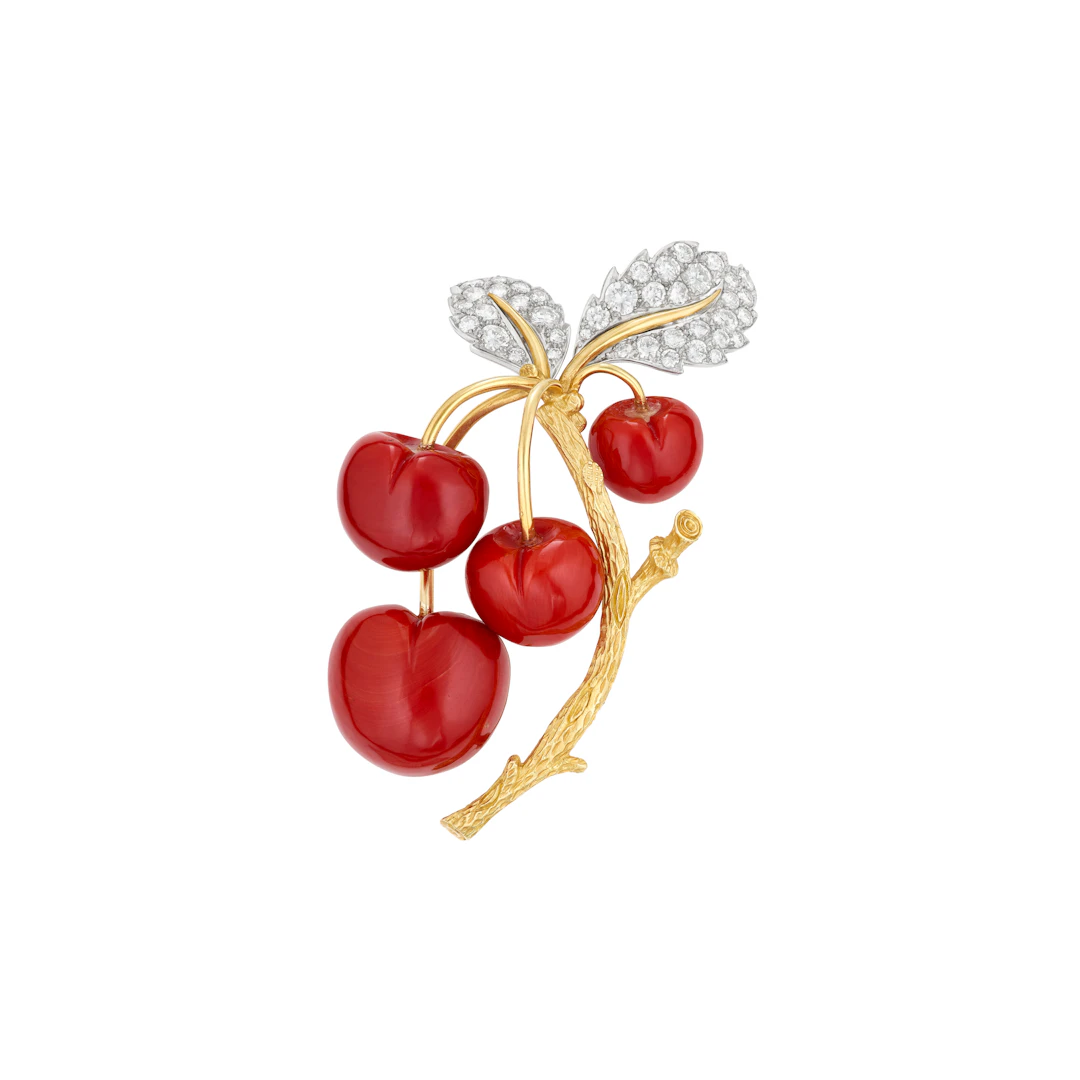 Tiffany & Co. Agate and Diamond Cherry Brooch