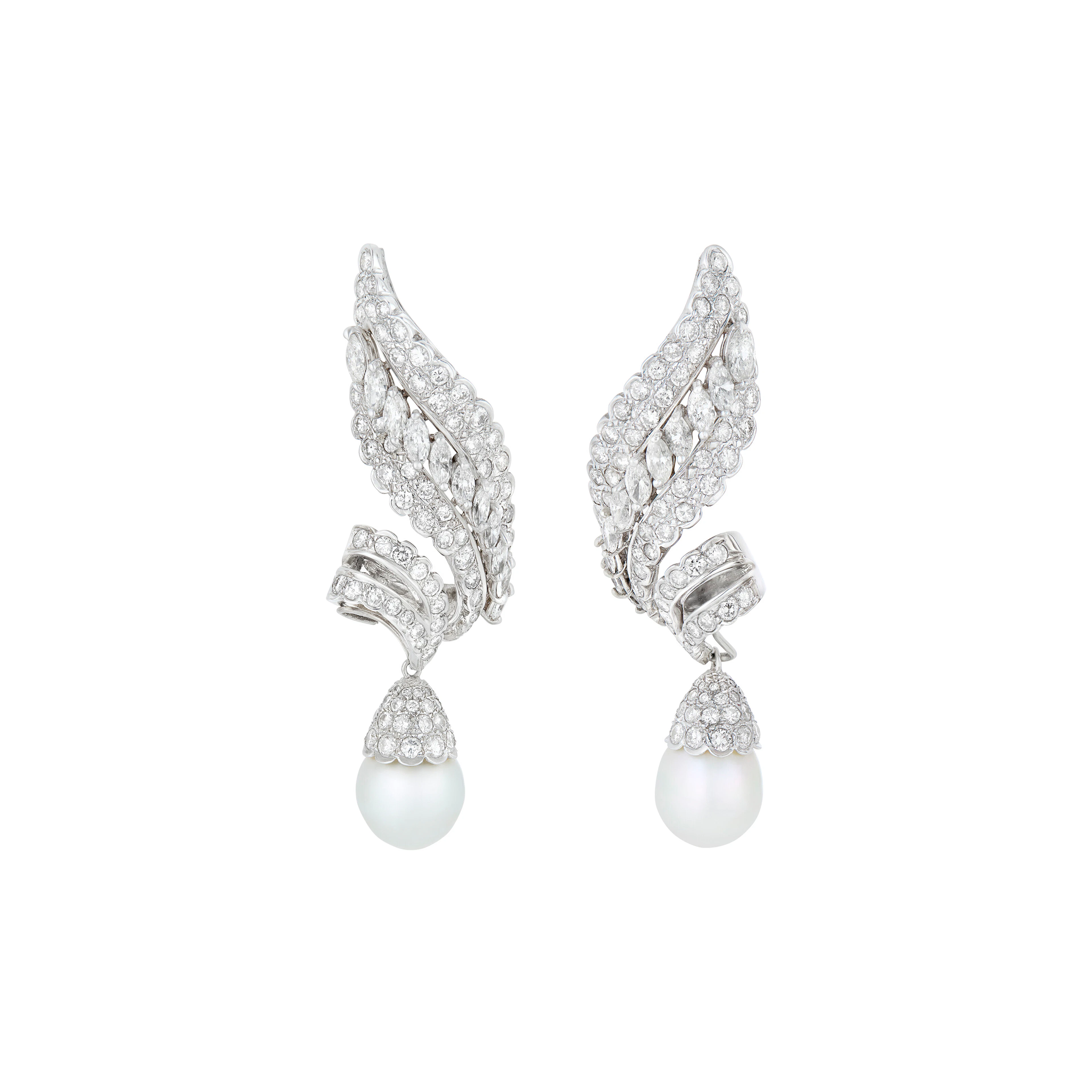 Cultured Pearl and Diamond Pendant-Earrings