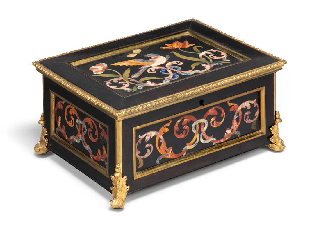 An Italian Ormolu-Mounted, Pietra Dura and Ebony Casket