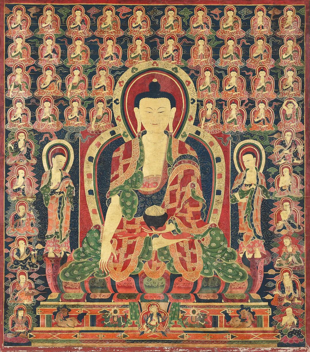 A Thangka of Shakyamuni Buddha with Thirty-Five Confession Buddhas