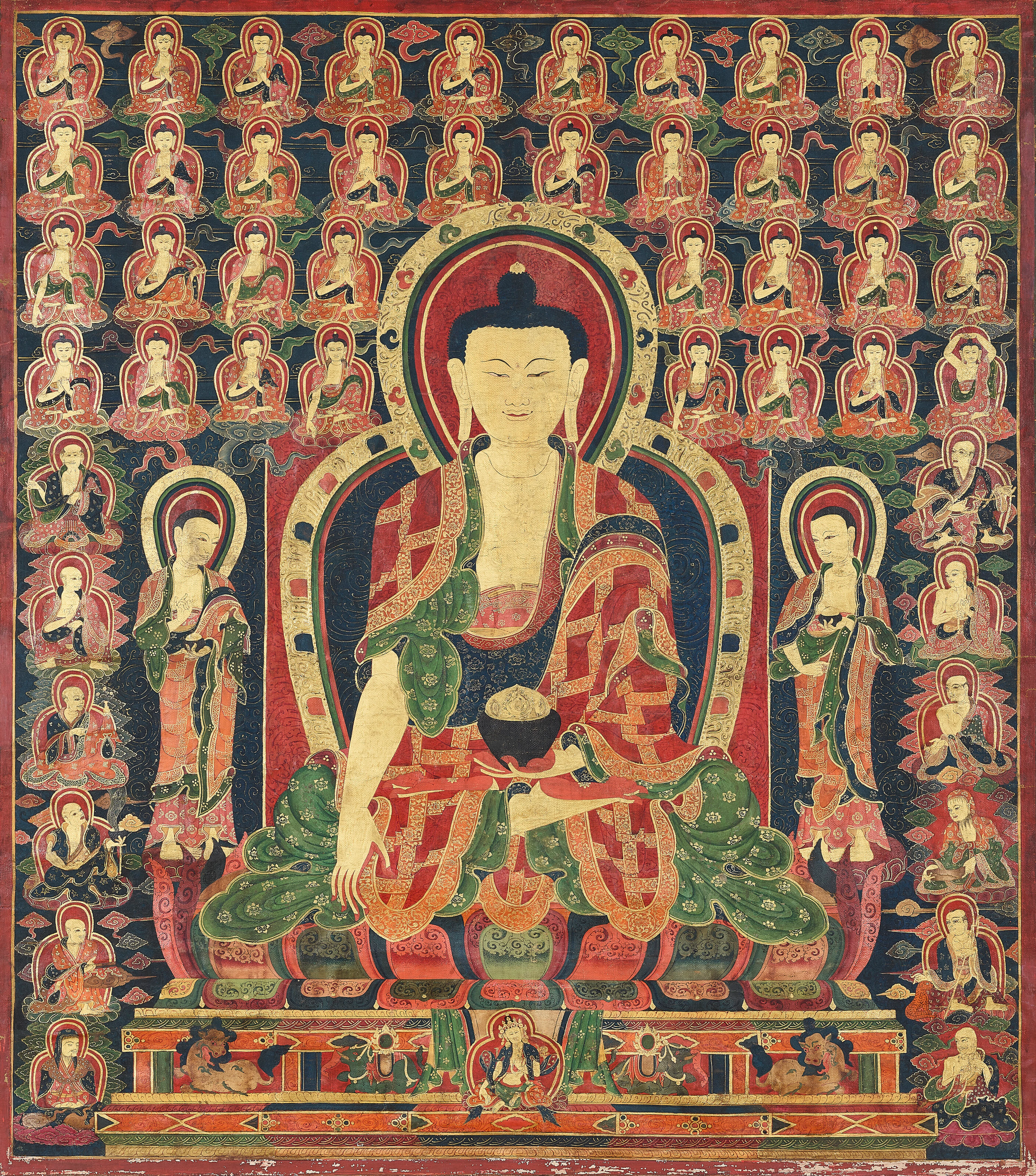 A Thangka of Shakyamuni Buddha with Thirty-Five Confession Buddhas