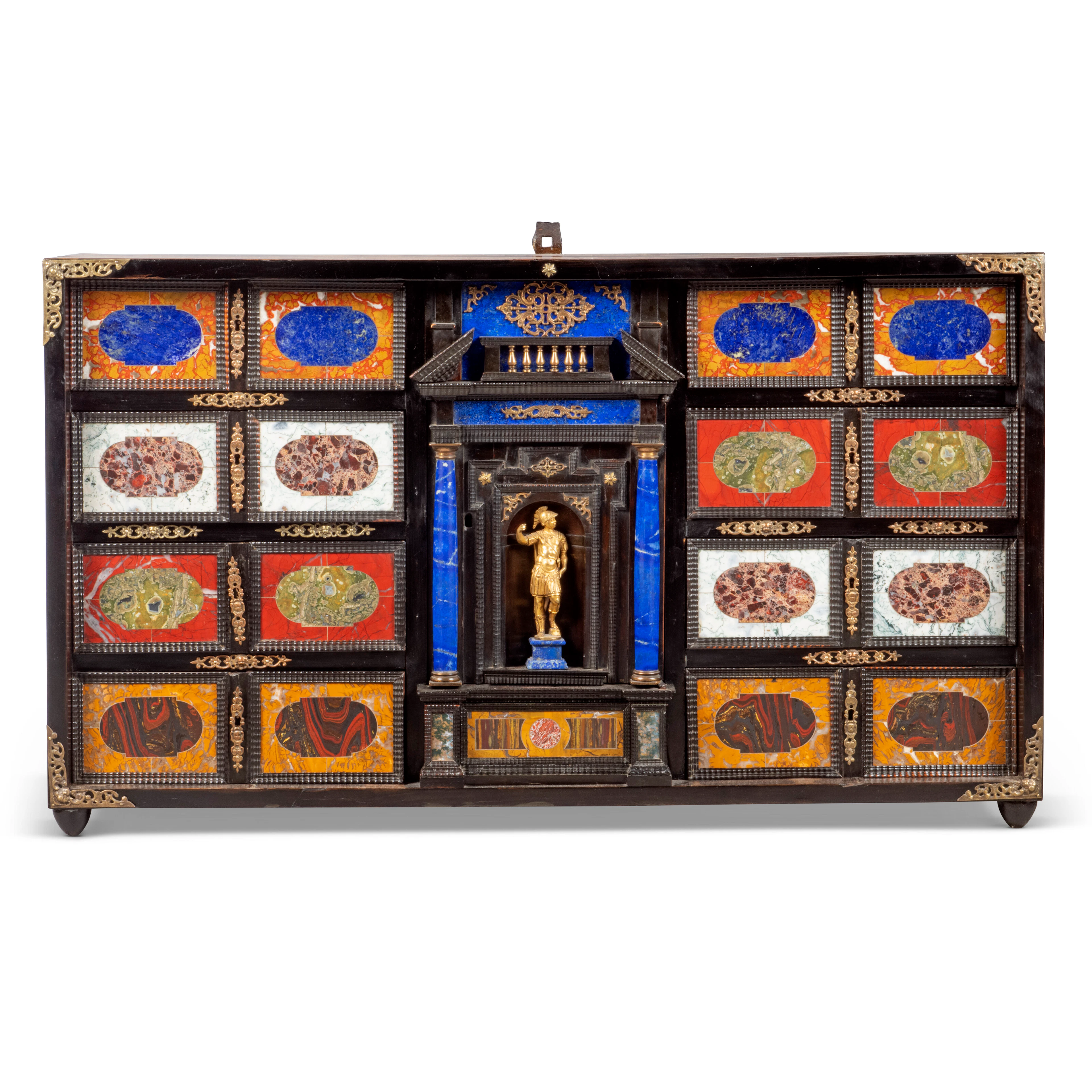 An Italian Ormolu-Mounted, Walnut, Ebony, Ebonised and Pietra Dura Cabinet