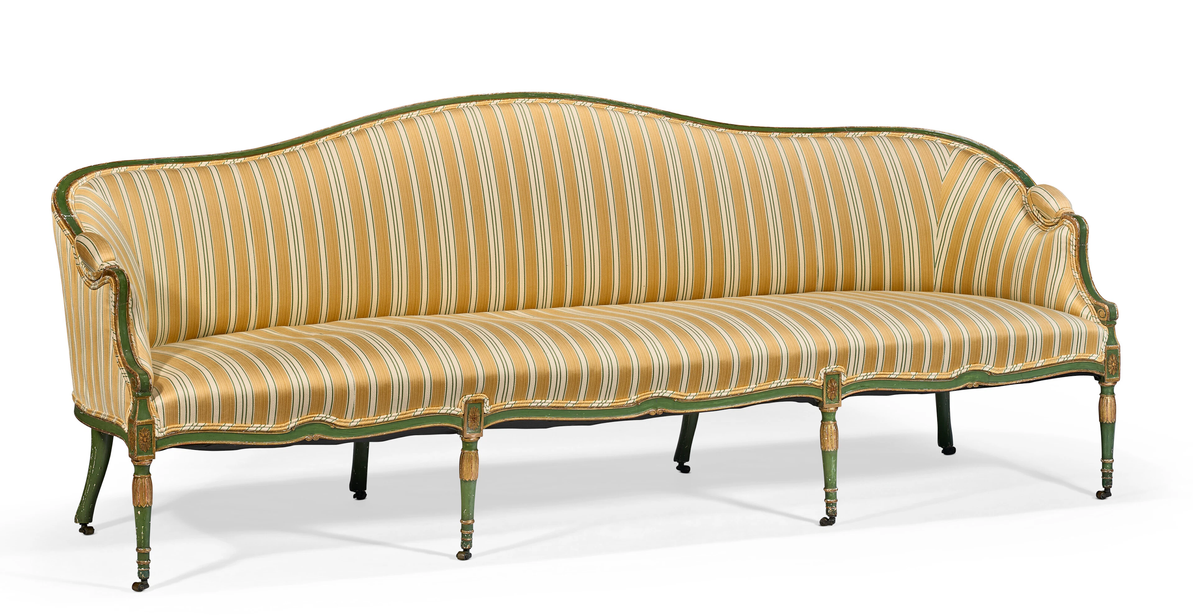 A George Iii Green-Painted and Parcel-Gilt Settee