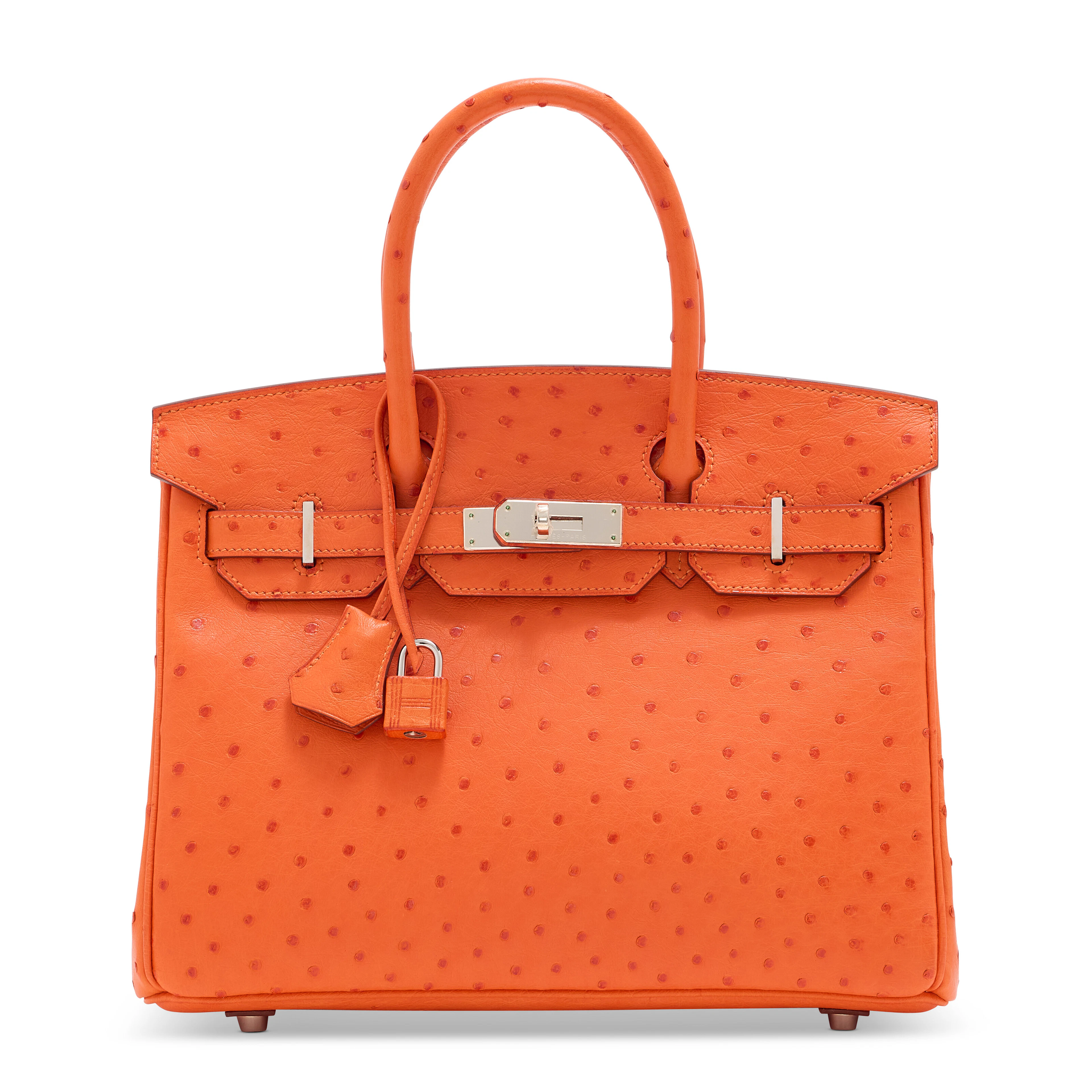 A Tangerine Ostrich Birkin 30 with Palladium Hardware