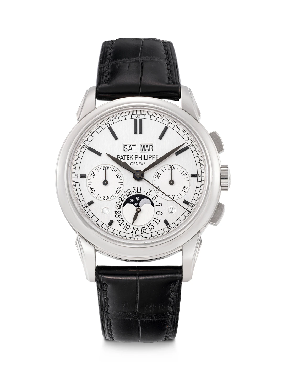 Patek Philippe. An 18K White Gold Perpetual Calendar Chronograph Wristwatch