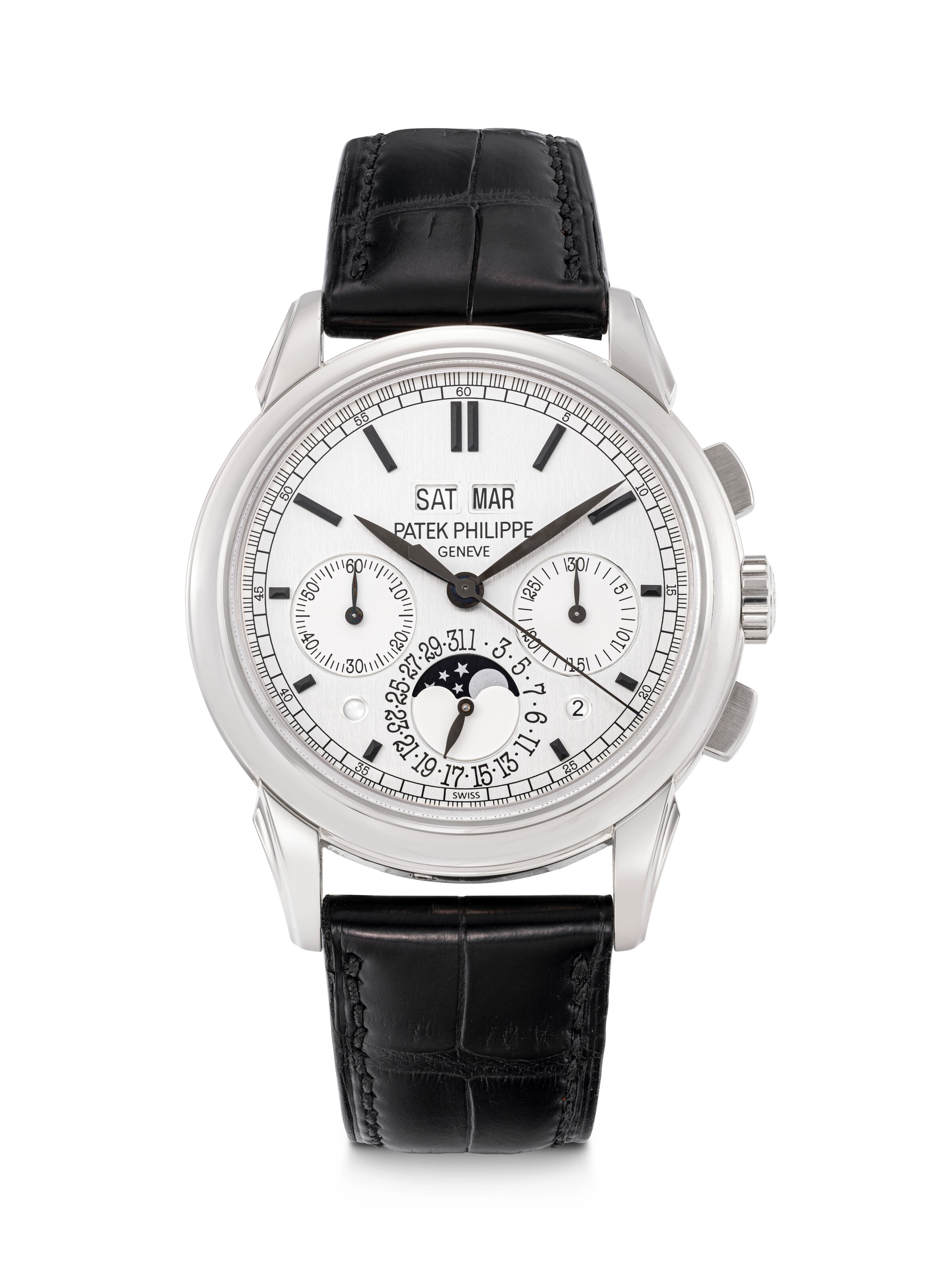 Patek Philippe. An 18K White Gold Perpetual Calendar Chronograph Wristwatch