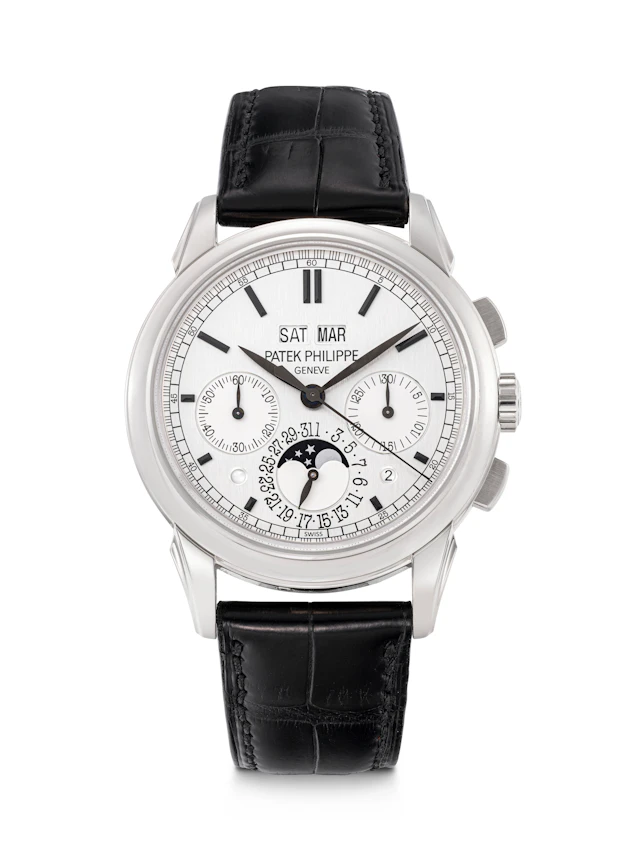 Patek Philippe. An 18K White Gold Perpetual Calendar Chronograph Wristwatch