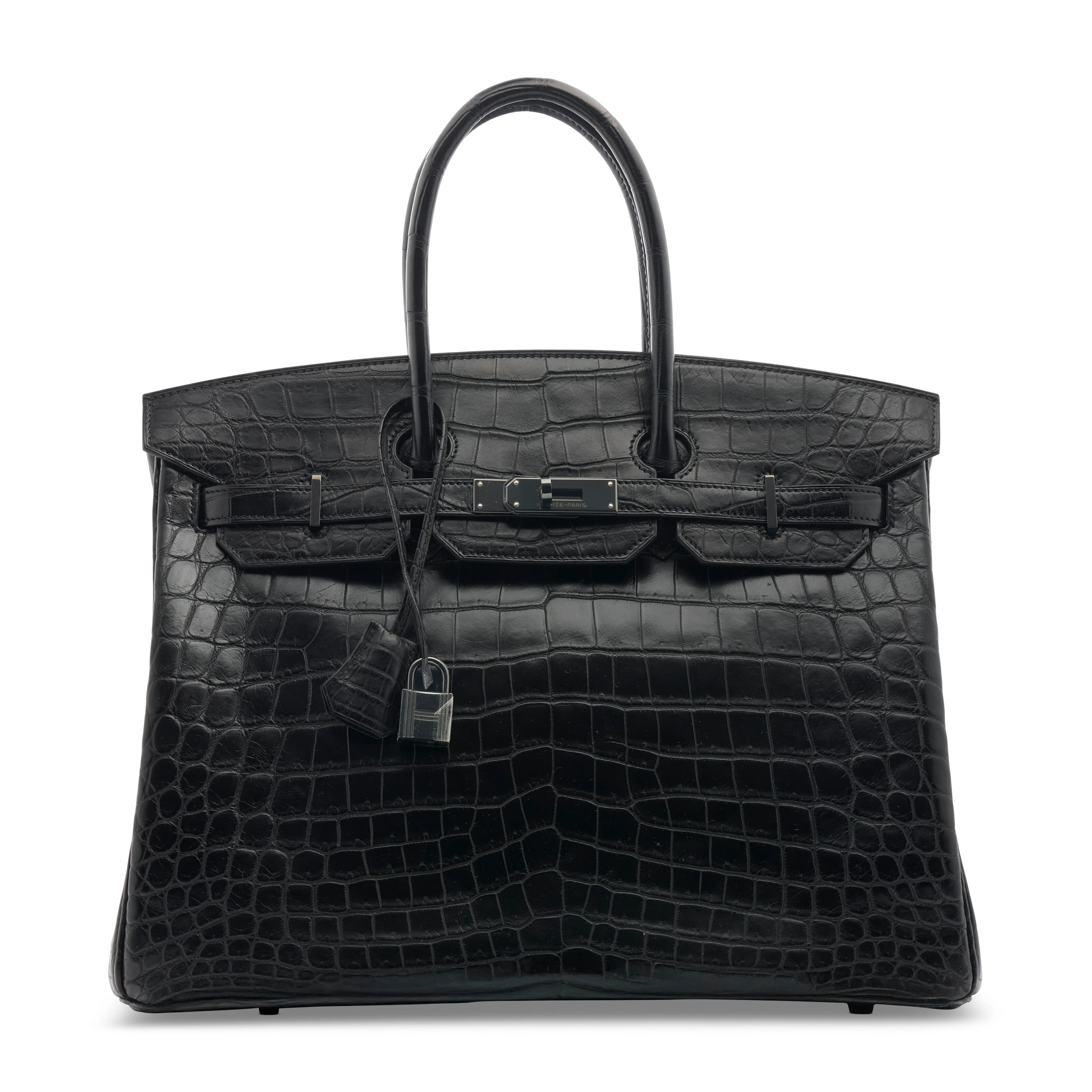A RARE, MATTE BLACK NILOTICUS CROCODILE SO BLACK BIRKIN 35 WITH BLACK