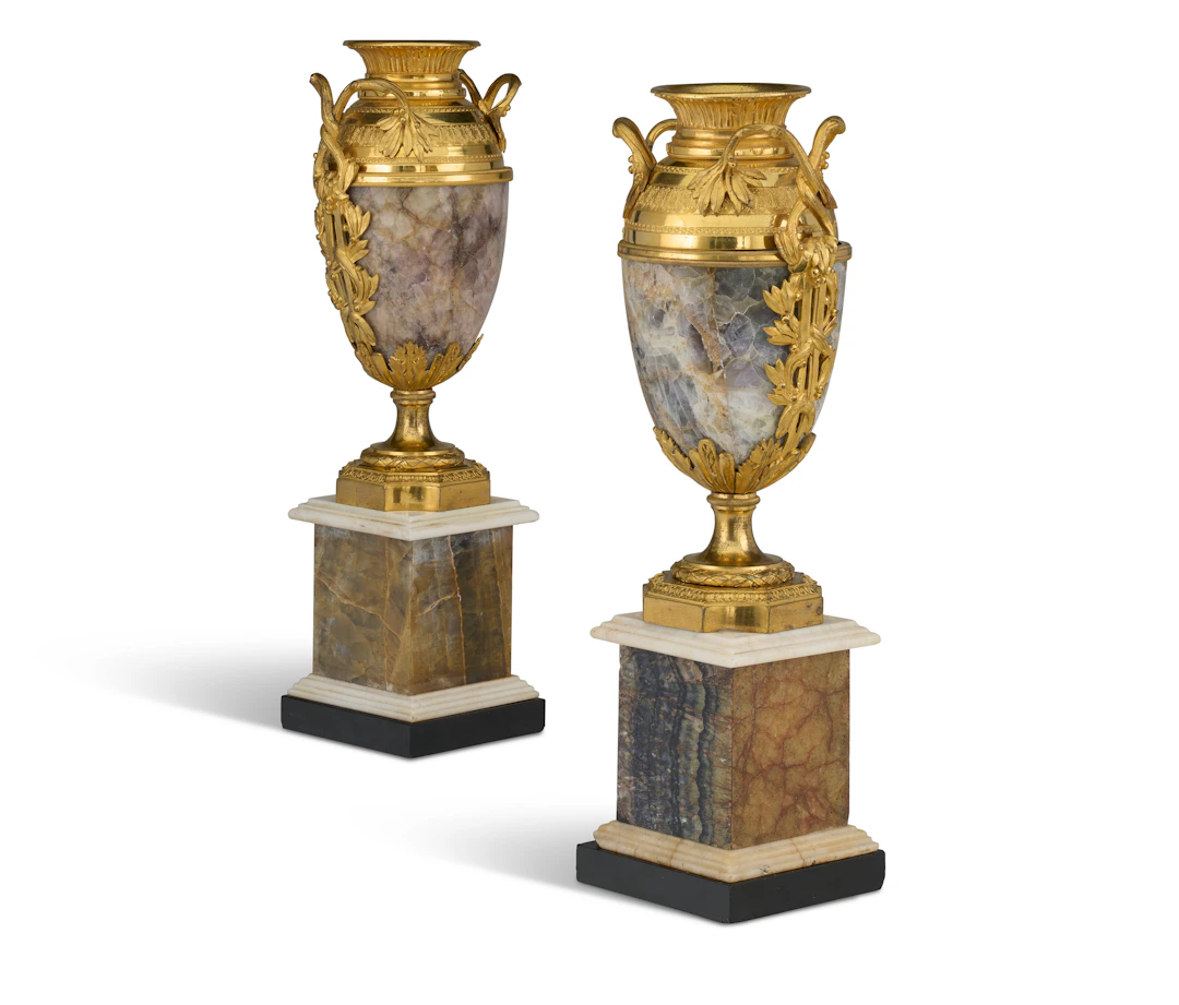 A Pair of North European Ormolu-Mounted Fluorspar Vases