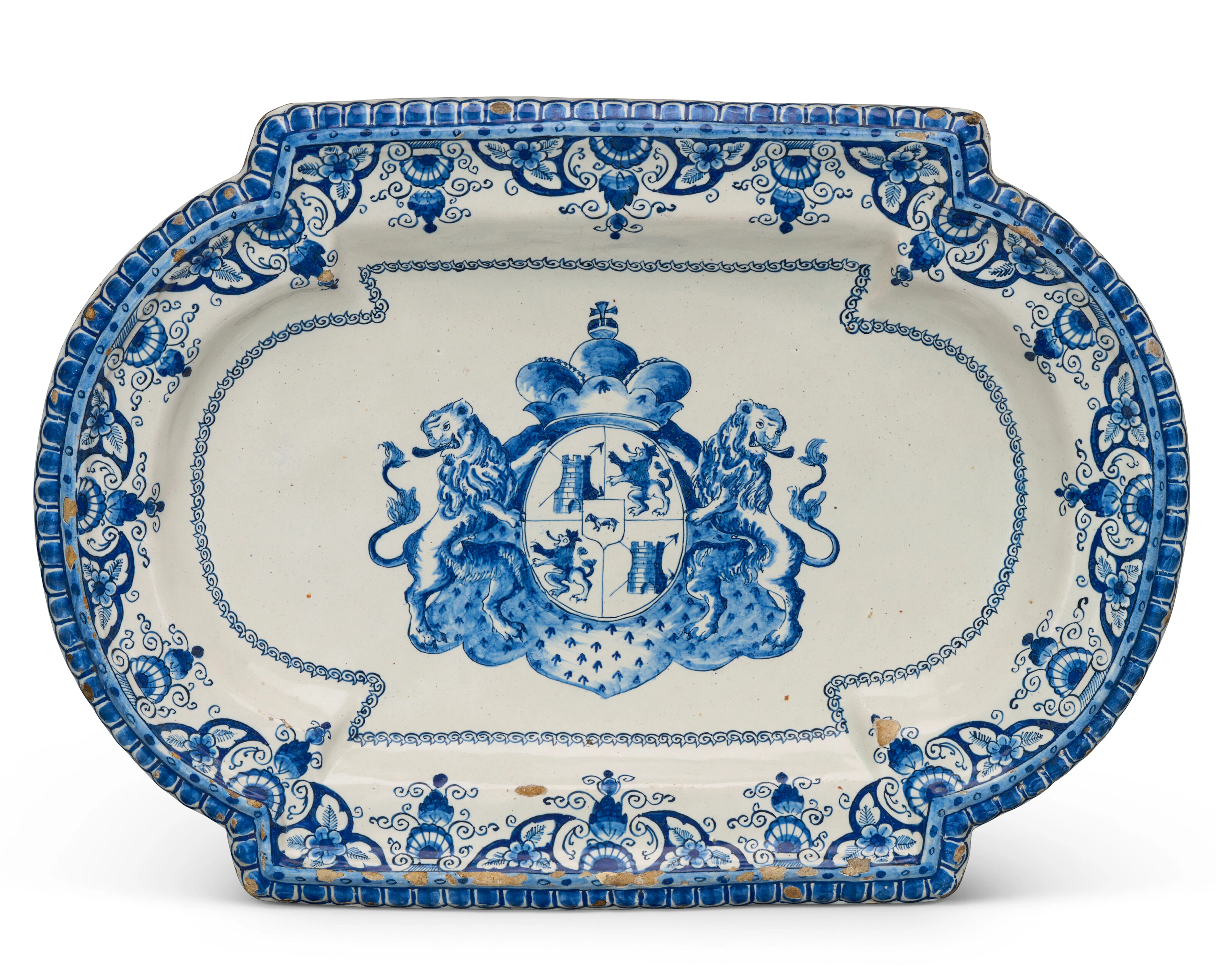 A Dutch Delft Blue and White Spanish Armorial Shaped Platter