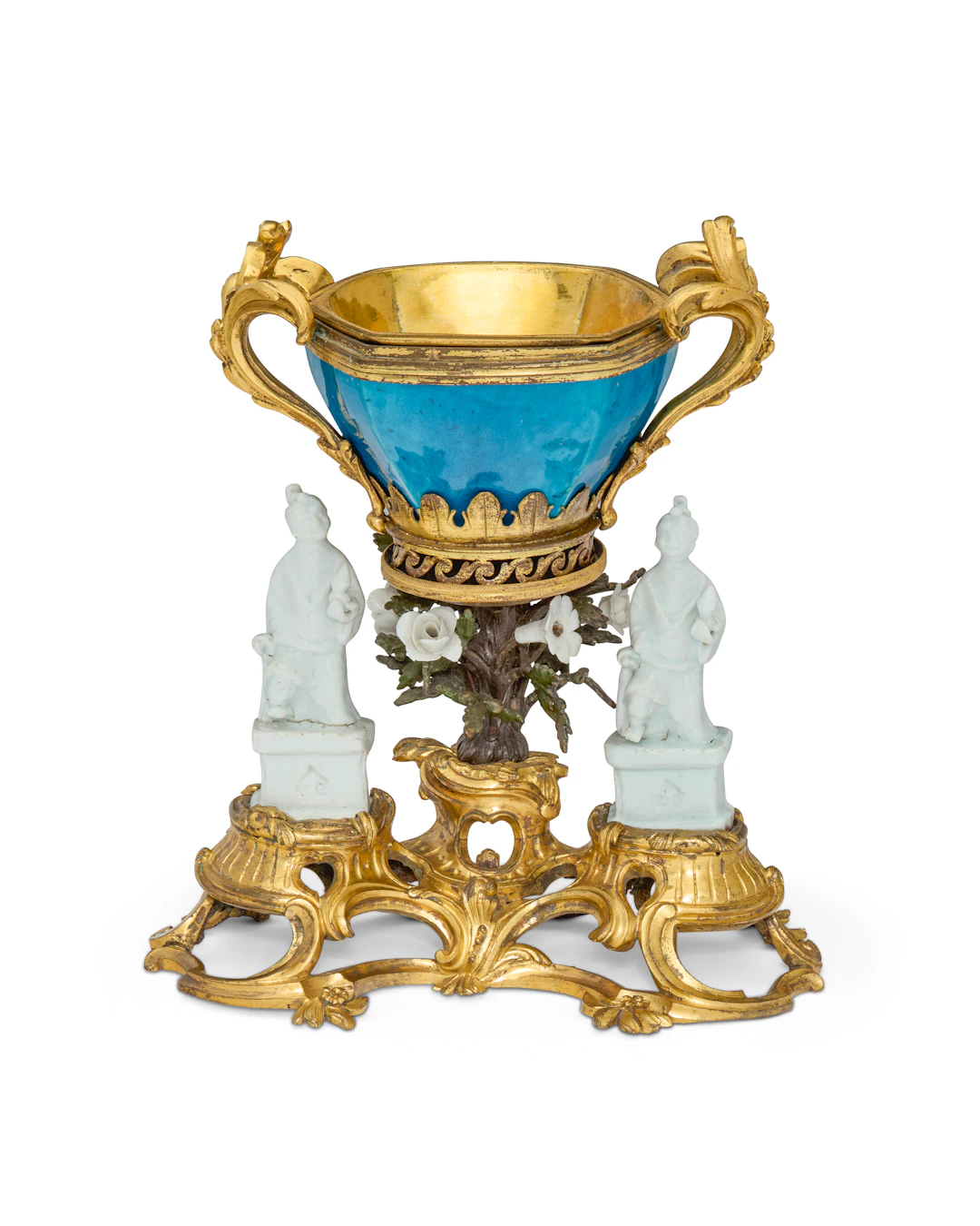 A Louis Xv Ormolu and Tole-Mounted Turquoise-Glazed Chinese Porcelain Bowl
