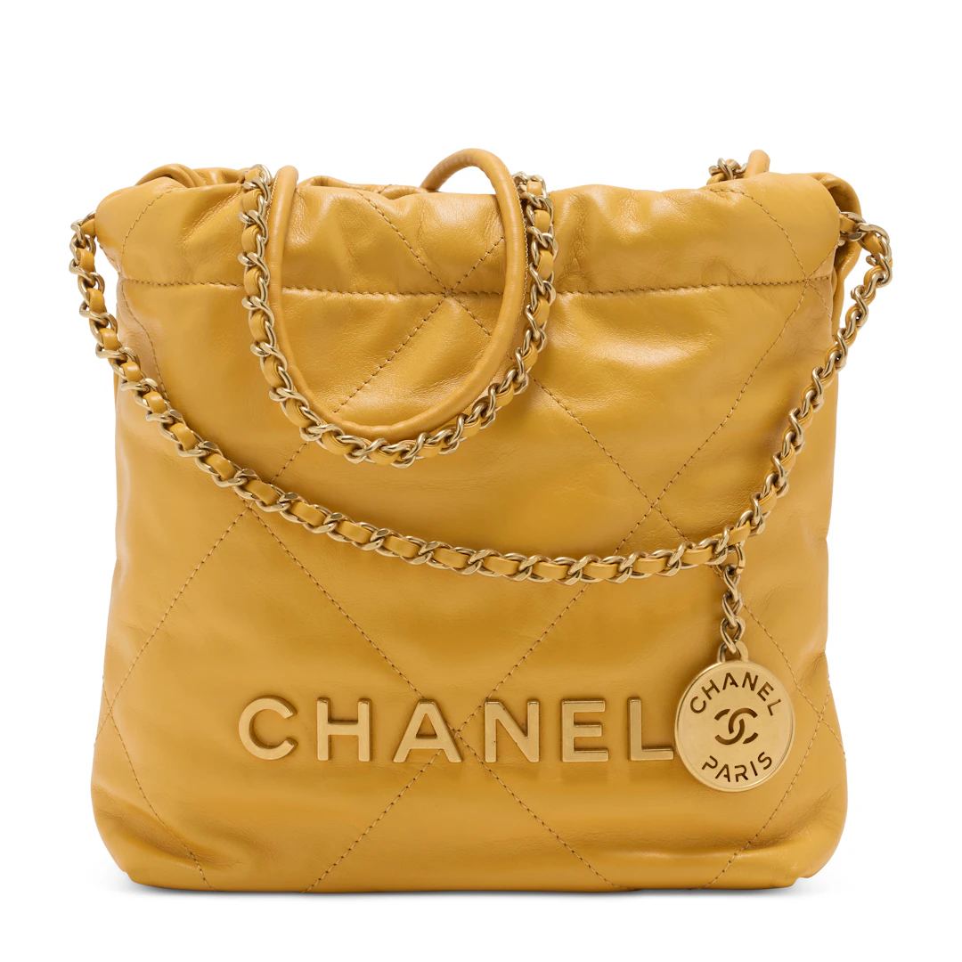 A Yellow Calfskin Leather Mini 22 with Brushed Gold Hardware