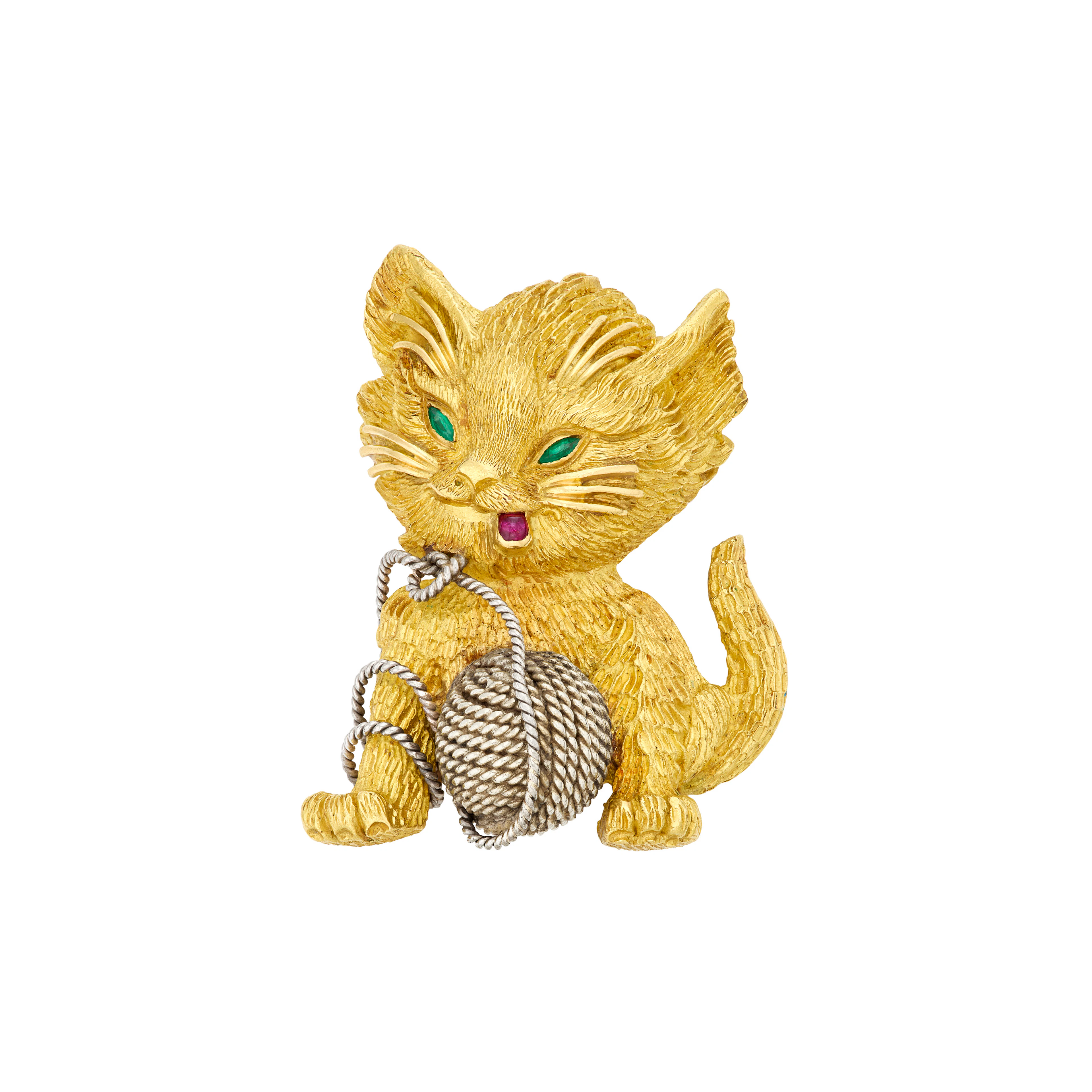 Tiffany & Co. Emerald, Ruby and Bi-Colored Gold Cat Brooch
